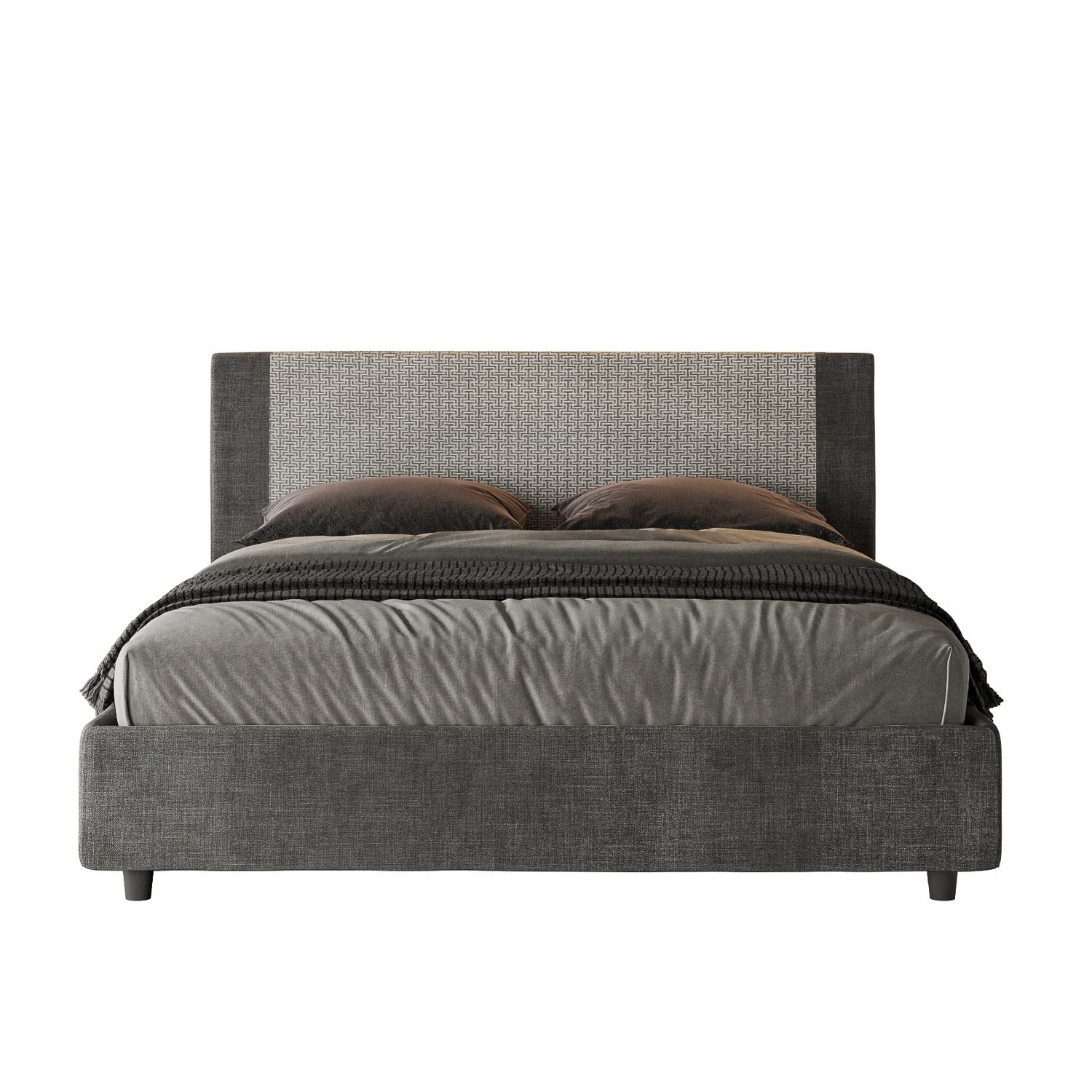 Letto Matrimoniale rivestito in Tessuto Labirinto - ROSAL Dimensione Rete: 160x190, Colore: Grigio/Grigio, Tipologia Letto: Con Rete e Contenitore