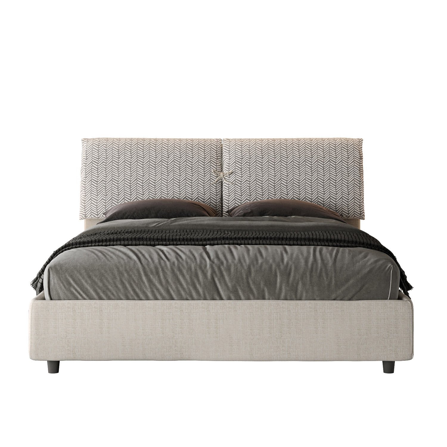 Letto Matrimoniale rivestito in Tessuto Aragona - MADOS Colore: Bianco/Bianco, Tipologia Letto: Con Rete, Dimensione Rete: 160x200
