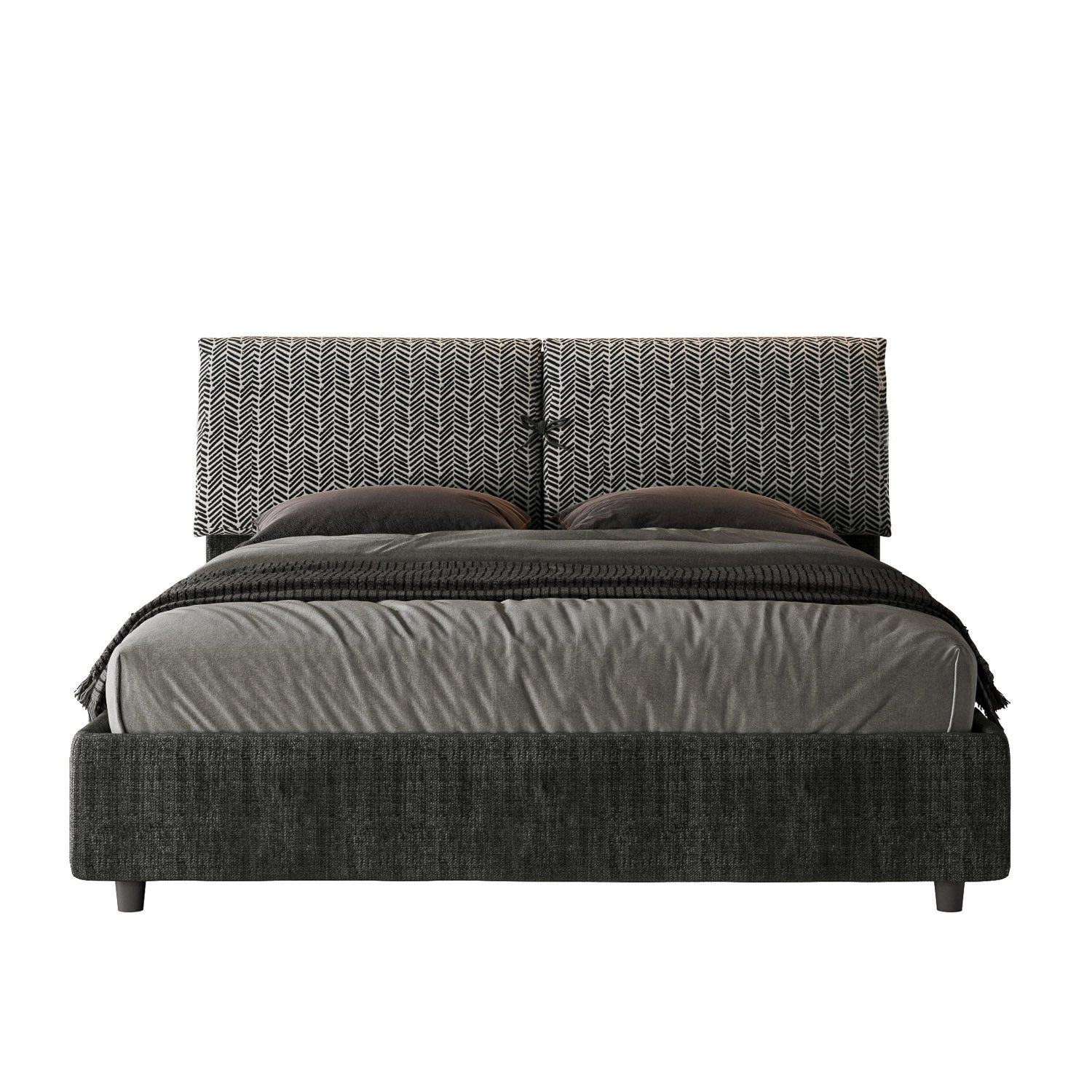 Letto Matrimoniale rivestito in Tessuto Aragona - MADOS Tipologia Letto: Con Rete, Dimensione Rete: 160x210, Colore: Blu/Blu