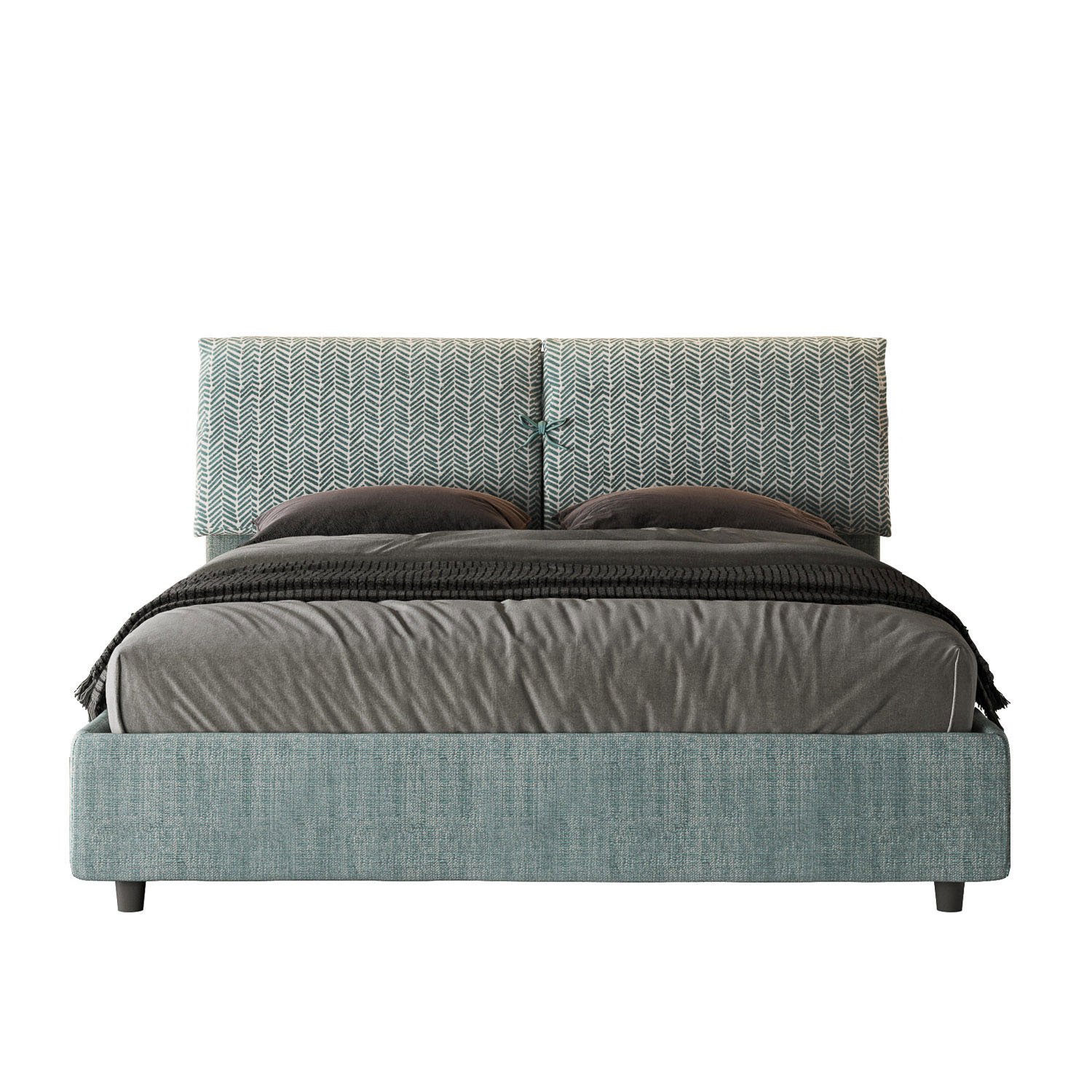 Letto Matrimoniale rivestito in Tessuto Aragona - MADOS Colore: Azzurro/Azzurro, Tipologia Letto: Senza Rete, Dimensione Rete: 160x190