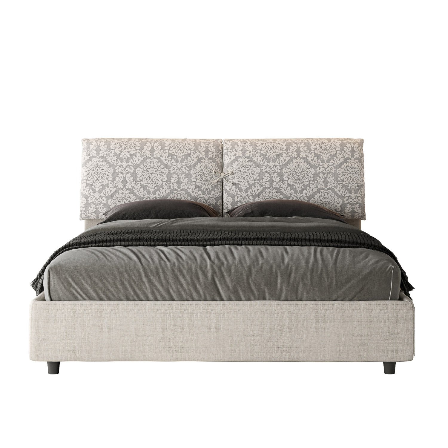 Letto Matrimoniale rivestito in Tessuto Agata - MADOS Tipologia Letto: Con Rete e Contenitore, Dimensione Rete: 160x210, Colore: Bianco/Bianco