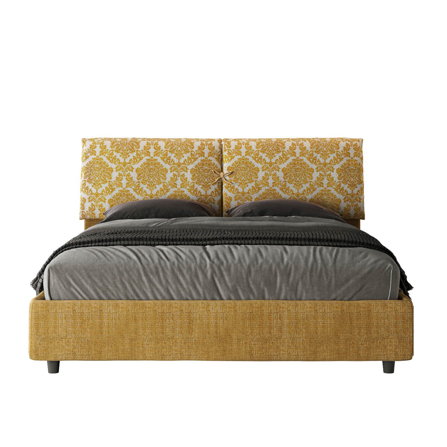 Letto Matrimoniale rivestito in Tessuto Agata - MADOS Colore: Giallo/Giallo, Dimensione Rete: 160x210, Tipologia Letto: Con Rete