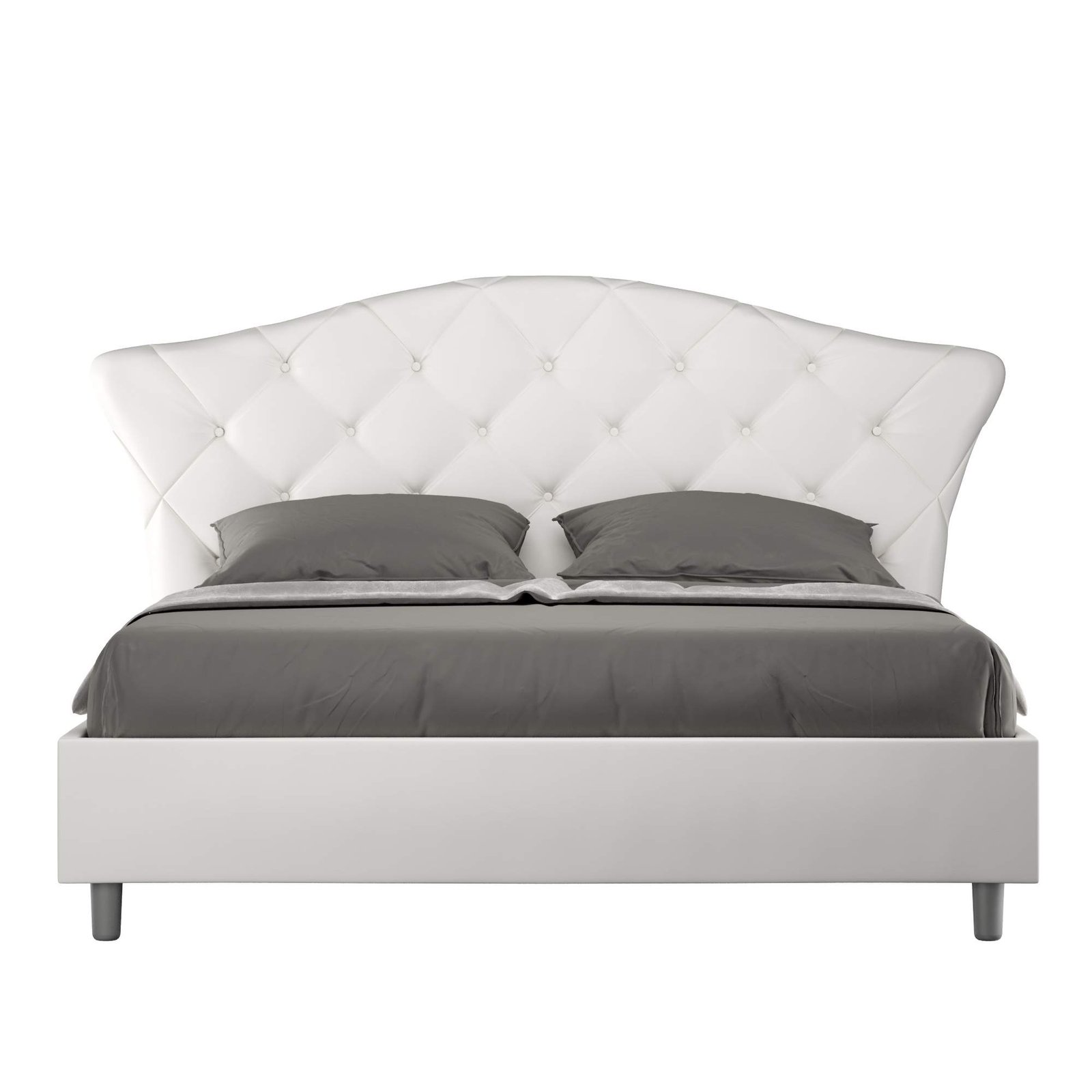 Letto Matrimoniale rivestito in Similpelle - LANGRE Dimensione Rete: 160x210, Colore: Bianco, Tipologia Letto: Alzata Doppia