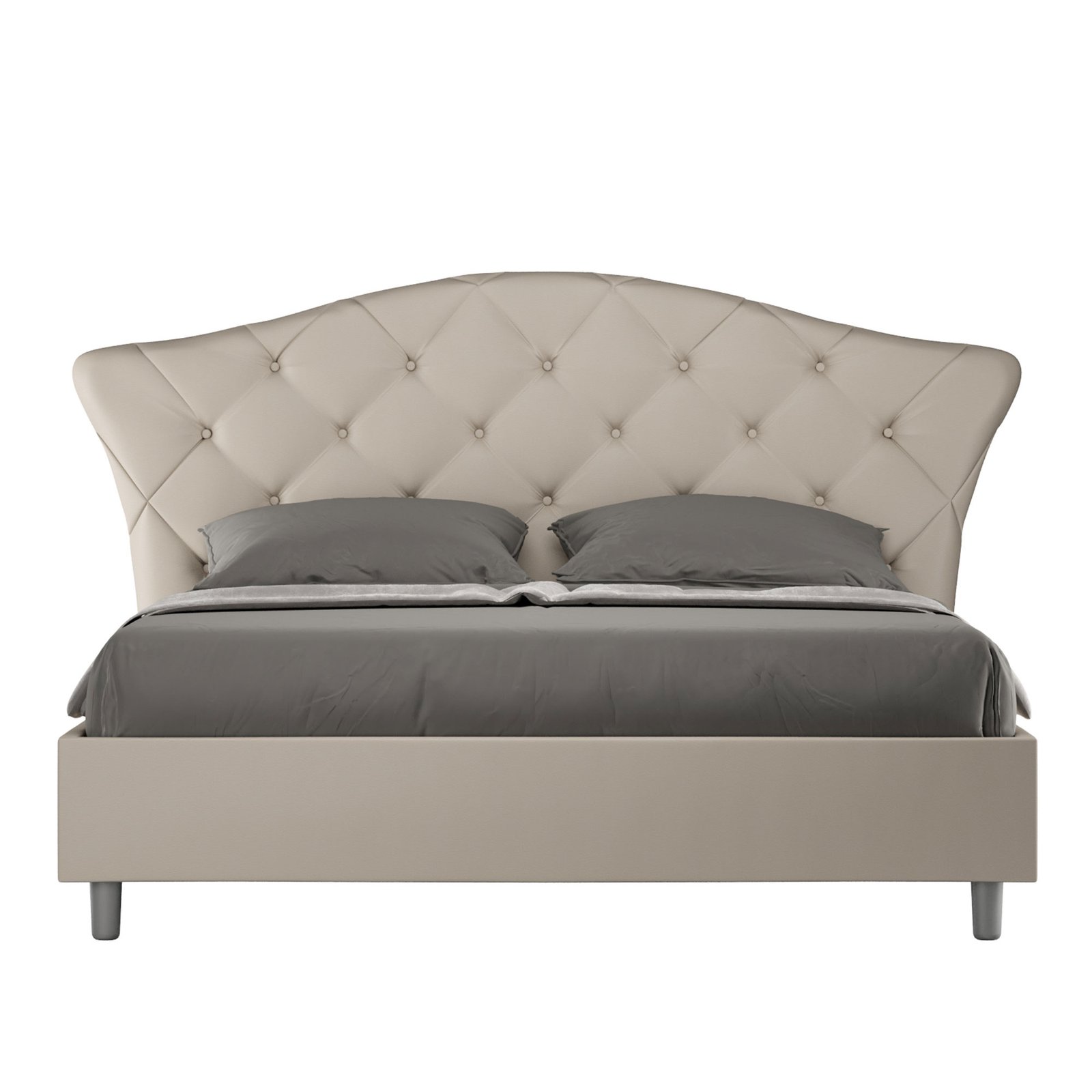 Letto Matrimoniale rivestito in Similpelle - LANGRE Colore: Tortora, Dimensione Rete: 160x210, Tipologia Letto: Alzata Doppia