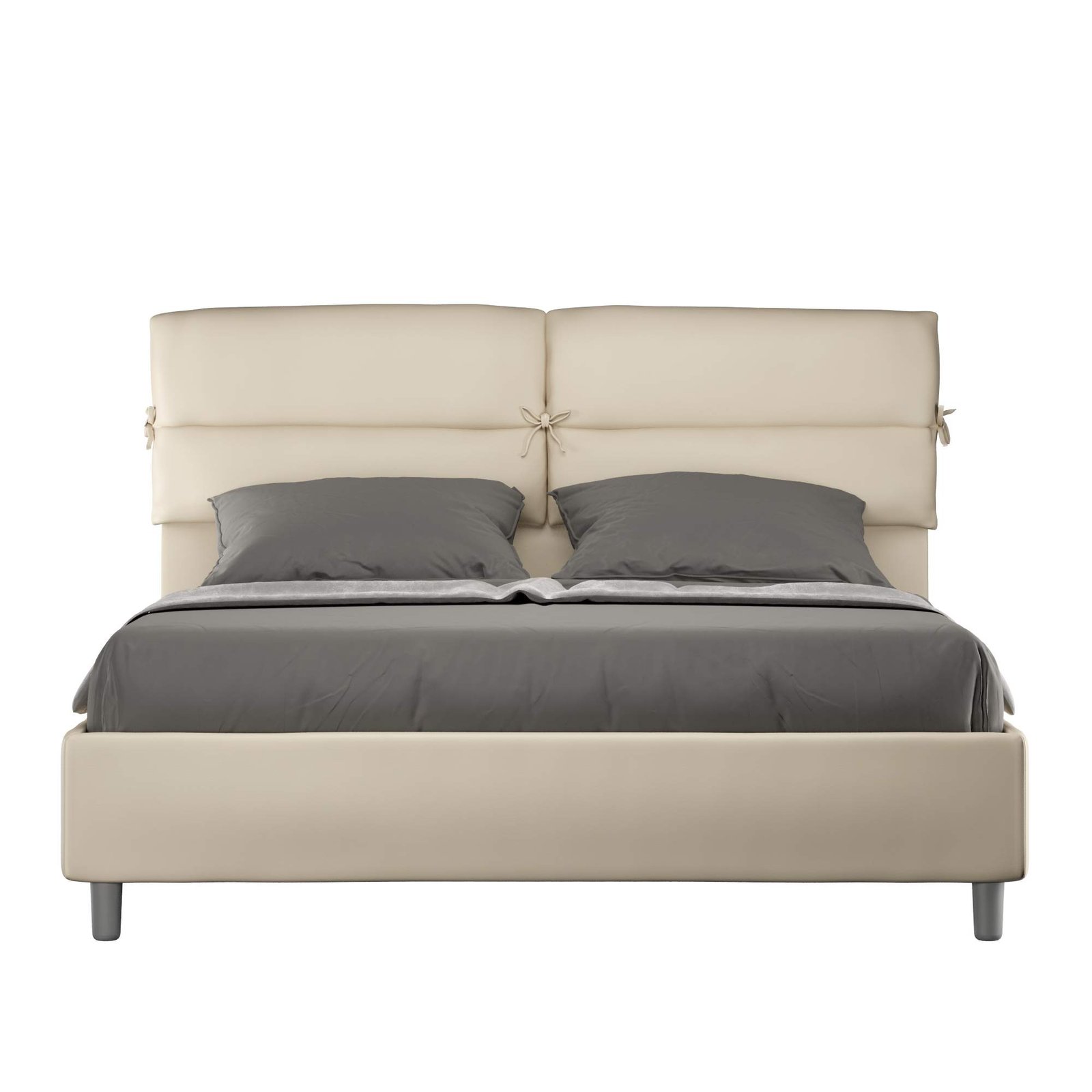 Letto Matrimoniale rivestito in Similpelle - NANDY Dimensione Rete: 160x200, Tipologia Letto: Alzata Doppia, Colore: Tortora
