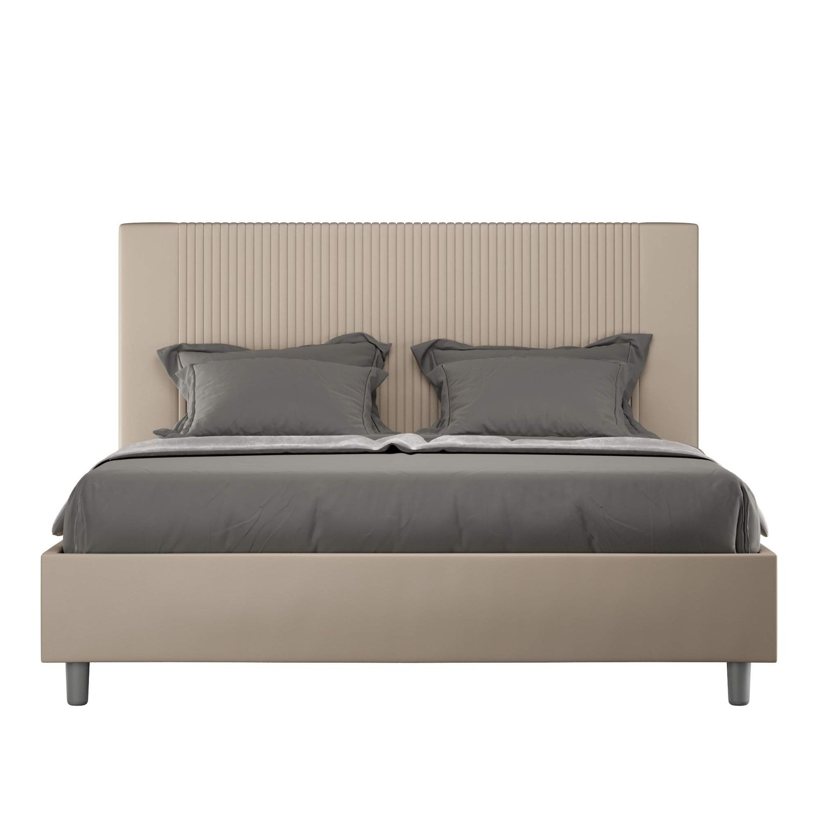 Letto Matrimoniale rivestito in Similpelle - GOYA Dimensione Rete: 160x210, Tipologia Letto: Con Rete, Colore: Tortora