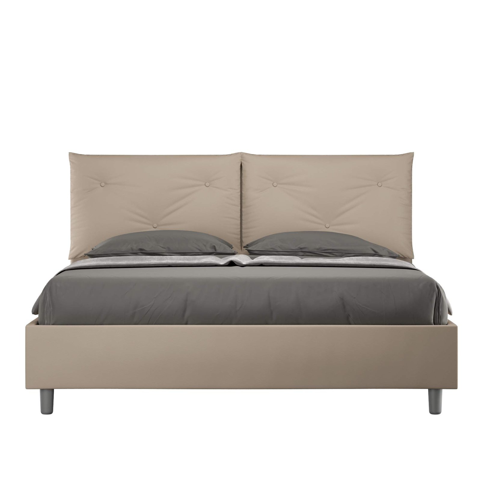 Letto Matrimoniale rivestito in Similpelle - APPIA Dimensione Rete: 160x210, Tipologia Letto: Alzata Doppia, Colore: Tortora