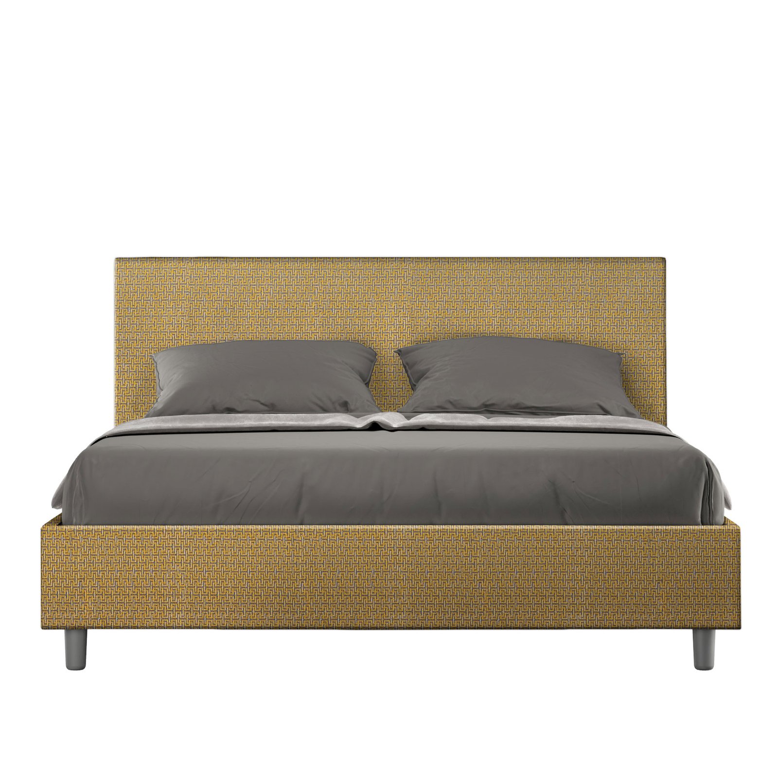 Letto Matrimoniale rivestito in Tessuto Labirinto - ADELE Tipologia Letto: Alzata Doppia, Dimensione Rete: 160x190, Colore: Giallo