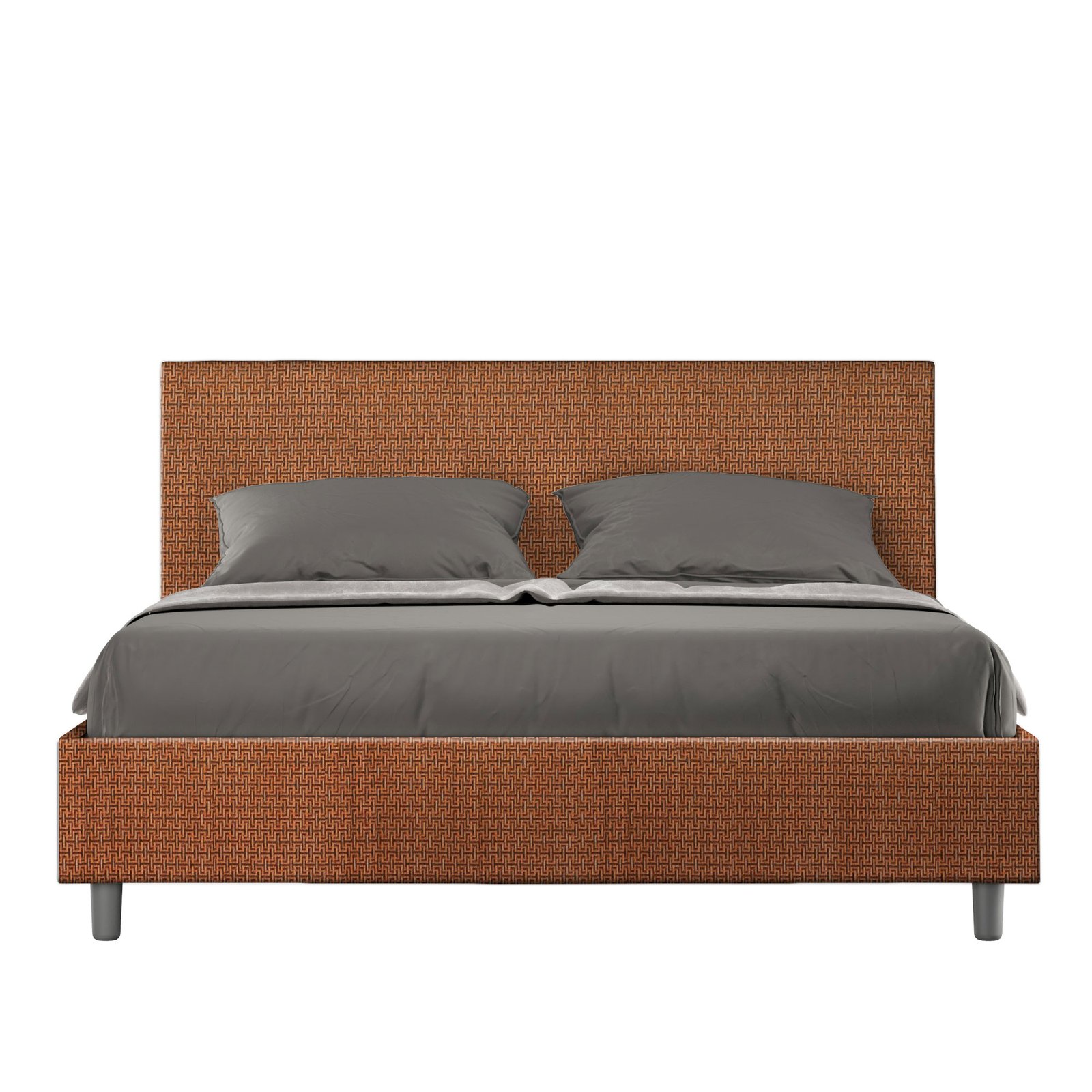 Letto Matrimoniale rivestito in Tessuto Labirinto - ADELE Tipologia Letto: Alzata Doppia, Dimensione Rete: 160x190, Colore: Arancione