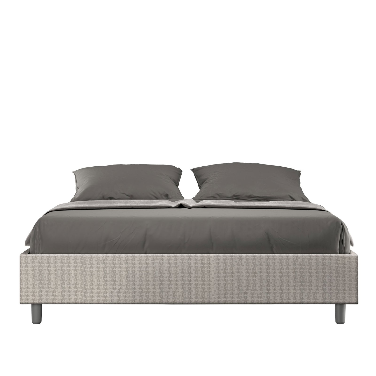 Letto Matrimoniale rivestito in Tessuto Labirinto - AZELIA Dimensione Rete: 160x210, Colore: Bianco, Tipologia Letto: Alzata Doppia