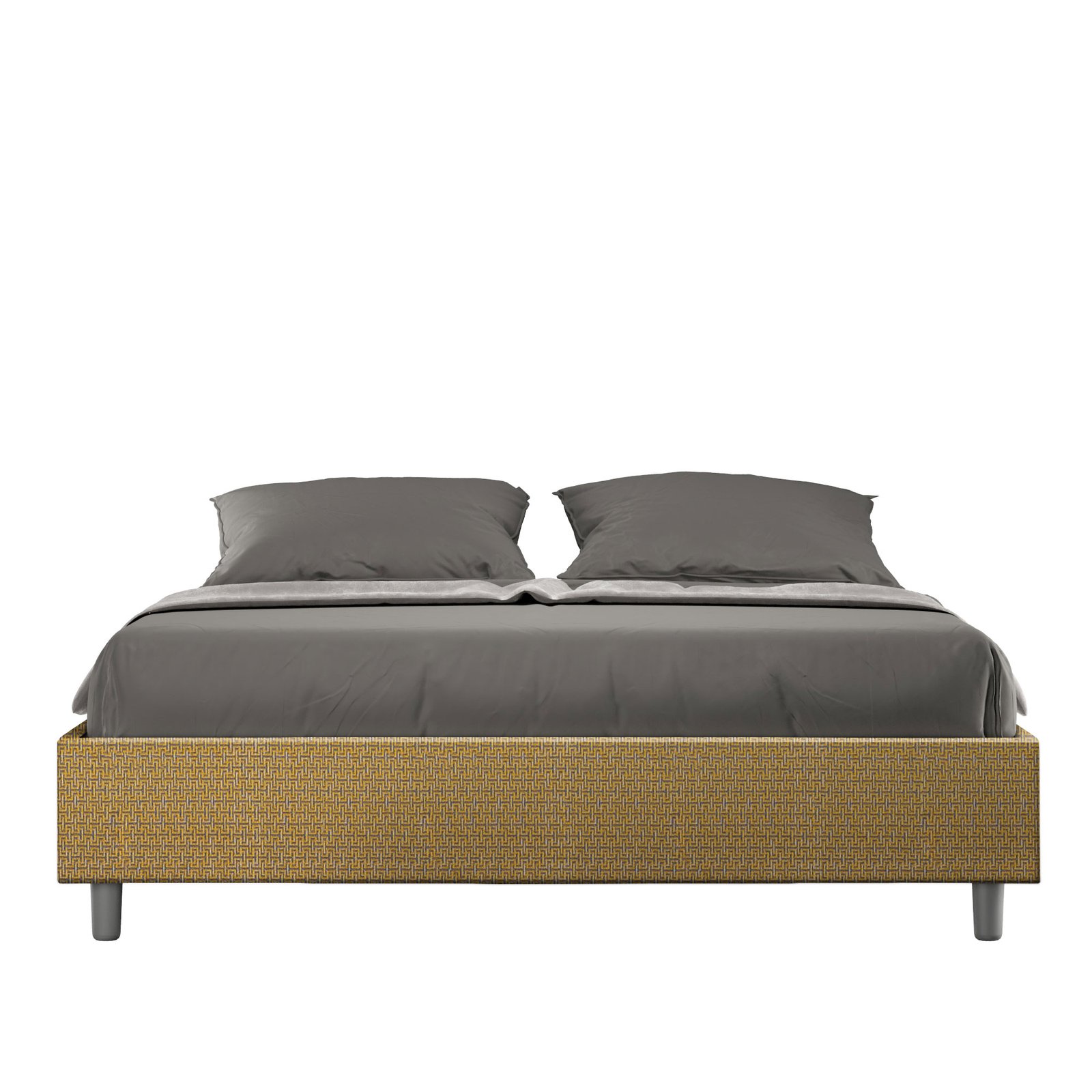 Letto Matrimoniale rivestito in Tessuto Labirinto - AZELIA Tipologia Letto: Alzata Doppia, Colore: Giallo, Dimensione Rete: 160x190