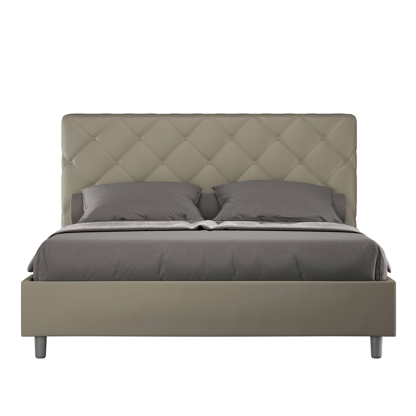 Letto Matrimoniale rivestito in Similpelle - PRIYA Colore: Cappuccino, Dimensione Rete: 160x210, Tipologia Letto: Alzata Doppia