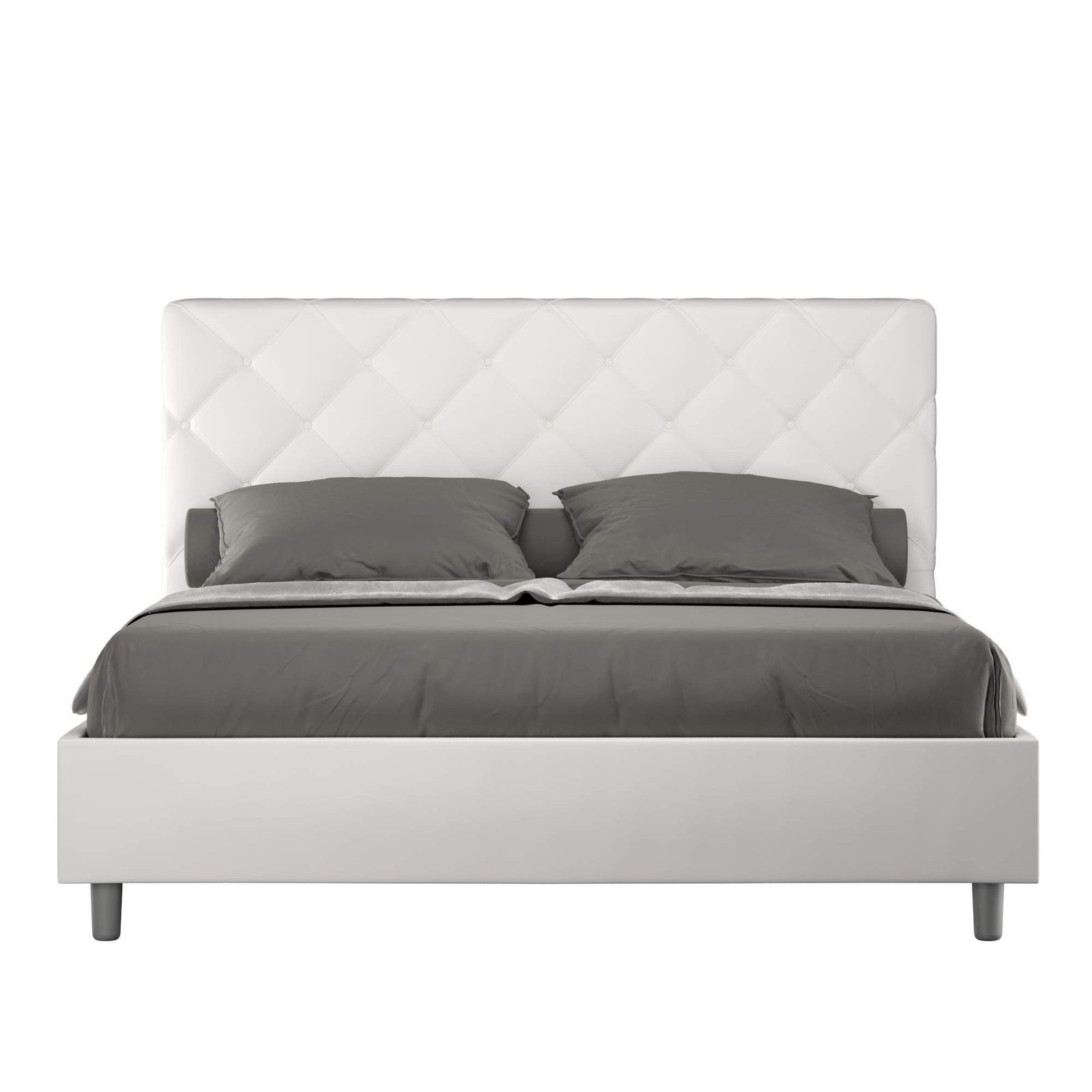 Letto Matrimoniale rivestito in Similpelle - PRIYA Dimensione Rete: 160x210, Colore: Bianco, Tipologia Letto: Alzata Doppia