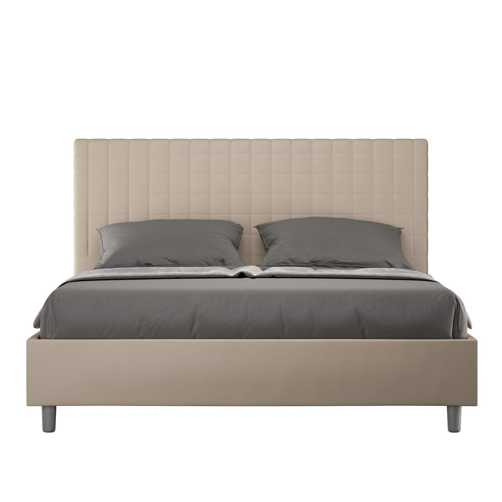 Letto Matrimoniale rivestito in Similpelle - SUNNY Dimensione Rete: 160x210, Colore: Tortora, Tipologia Letto: Alzata Doppia
