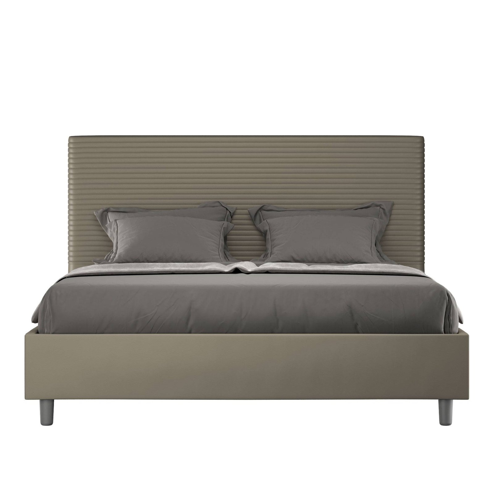 Letto Matrimoniale rivestito in Similpelle - FOCUS Colore: Cappuccino, Dimensione Rete: 160x190, Tipologia Letto: Alzata Doppia