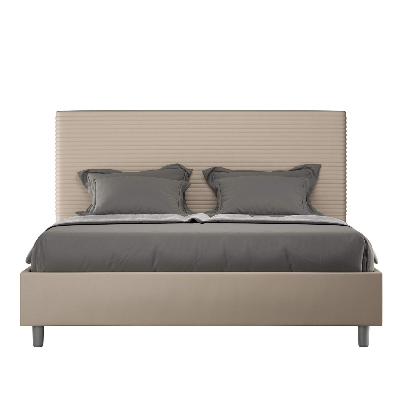 Letto Matrimoniale rivestito in Similpelle - FOCUS Dimensione Rete: 160x210, Colore: Tortora, Tipologia Letto: Senza Rete