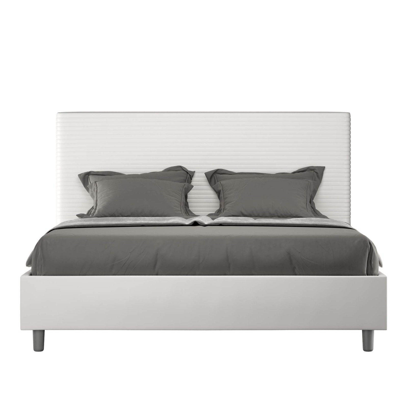 Letto Matrimoniale rivestito in Similpelle - FOCUS Dimensione Rete: 160x210, Colore: Bianco, Tipologia Letto: Alzata Doppia