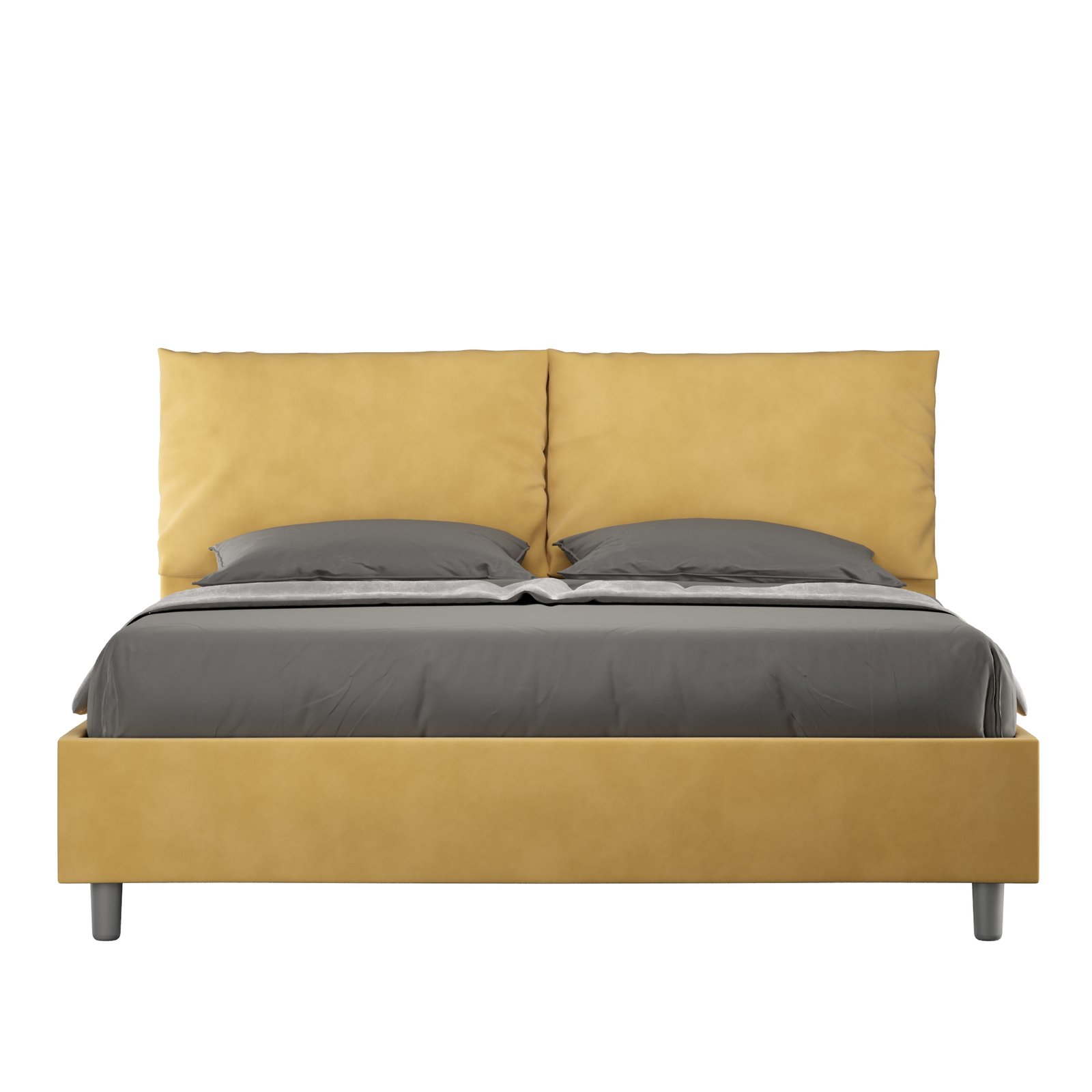 Letto Matrimoniale rivestito in Microfibra - ANTEA Colore: Ocra, Dimensione Rete: 160x190, Tipologia Letto: Alzata Doppia