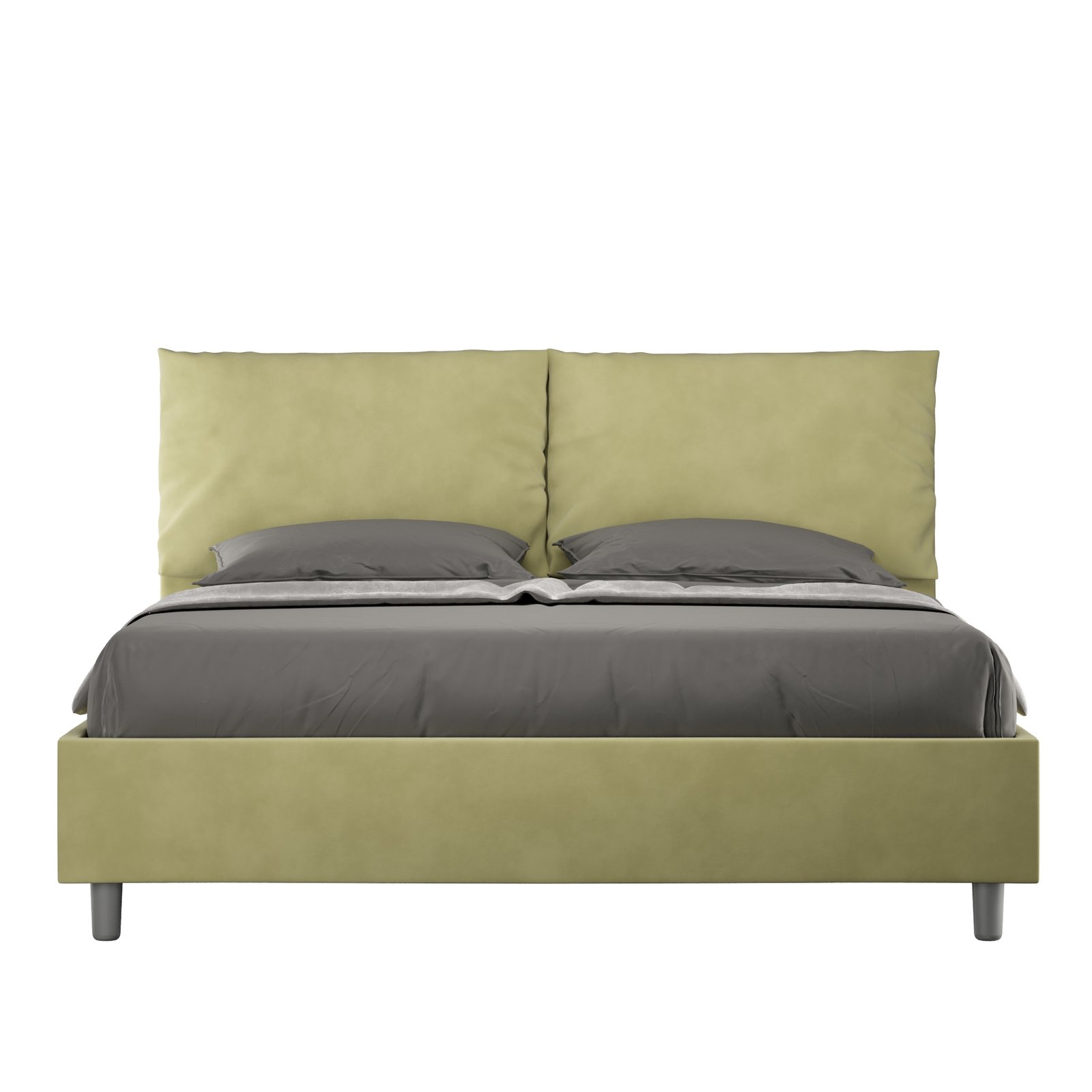 Letto Matrimoniale rivestito in Microfibra - ANTEA Colore: Tè verde, Dimensione Rete: 160x190, Tipologia Letto: Alzata Doppia
