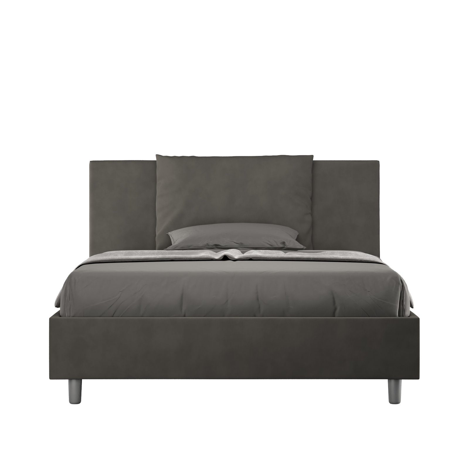 Letto Matrimoniale rivestito in Microfibra - ANTEA Dimensione Rete: 150x200, Colore: Grigio, Tipologia Letto: Con Rete e Contenitore