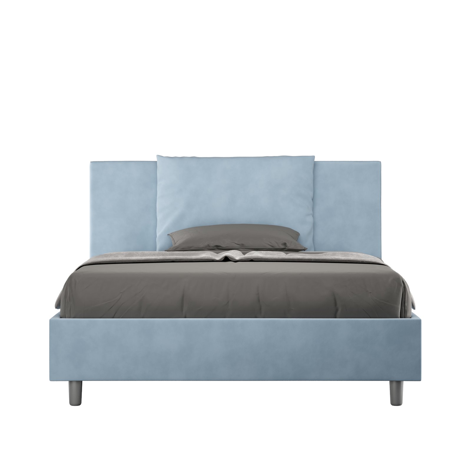 Letto Matrimoniale rivestito in Microfibra - ANTEA Colore: Azzurro, Dimensione Rete: 150x200, Tipologia Letto: Con Rete e Contenitore