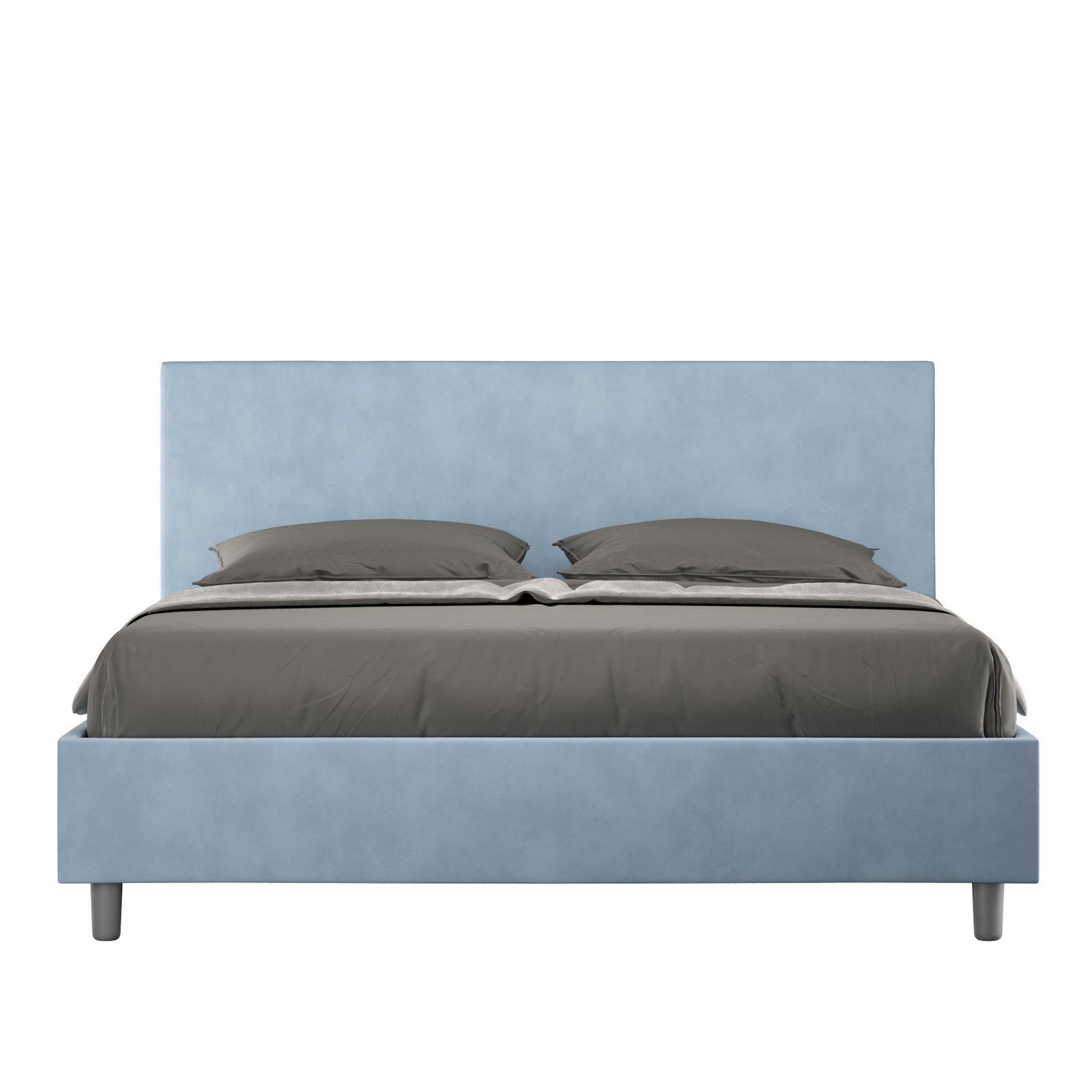 Image of Letto Matrimoniale rivestito in Microfibra - ADELE Tipologia Letto: Con Rete e Contenitore, Colore: Azzurro, Dimensione Rete: 160x210