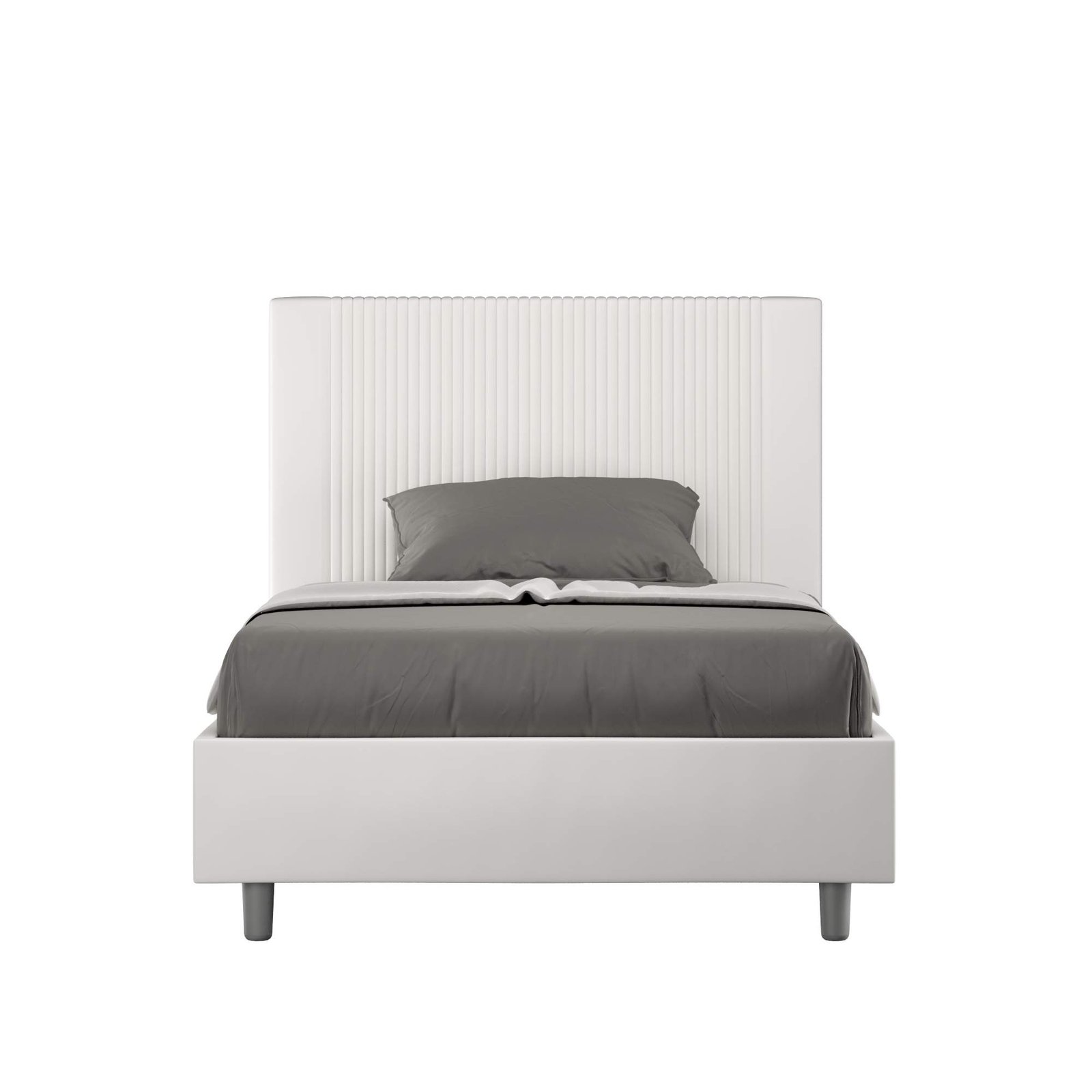 Letto alla Francese rivestito in Similpelle - GOYA Colore: Bianco, Tipologia Letto: Con Rete, Dimensione Rete: 140x200