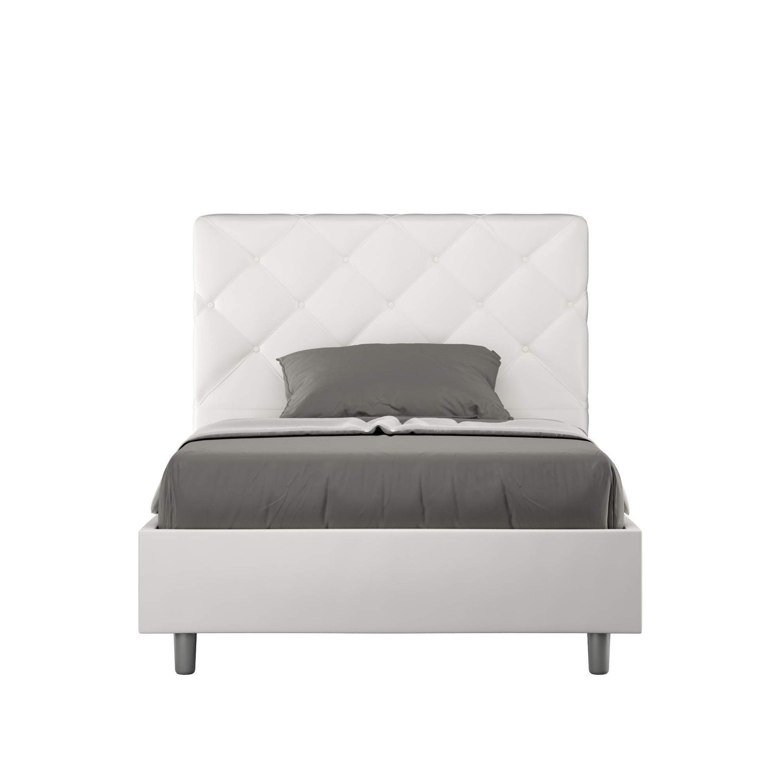 Letto alla Francese rivestito in Similpelle - PRIYA Colore: Bianco, Tipologia Letto: Con Rete e Contenitore, Dimensione Rete: 140x210