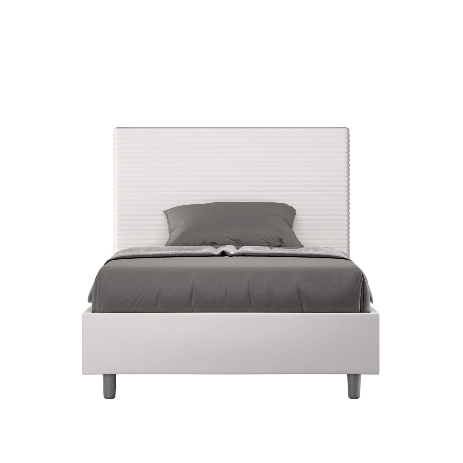 Letto alla Francese rivestito in Similpelle - FOCUS Dimensione Rete: 140x210, Colore: Bianco, Tipologia Letto: Con Rete e Contenitore