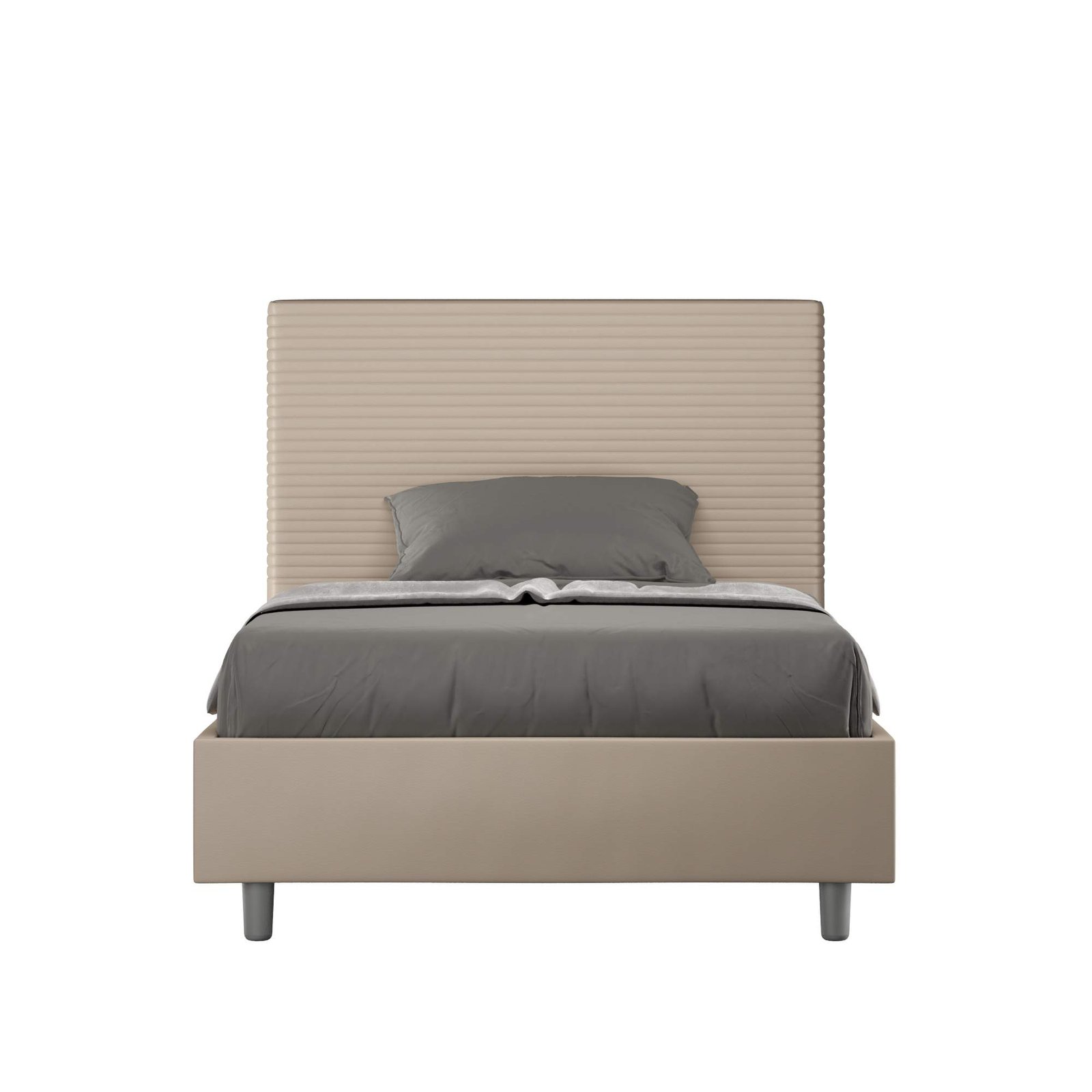 Letto alla Francese rivestito in Similpelle - FOCUS Tipologia Letto: Con Rete e Contenitore, Colore: Tortora, Dimensione Rete: 140x200