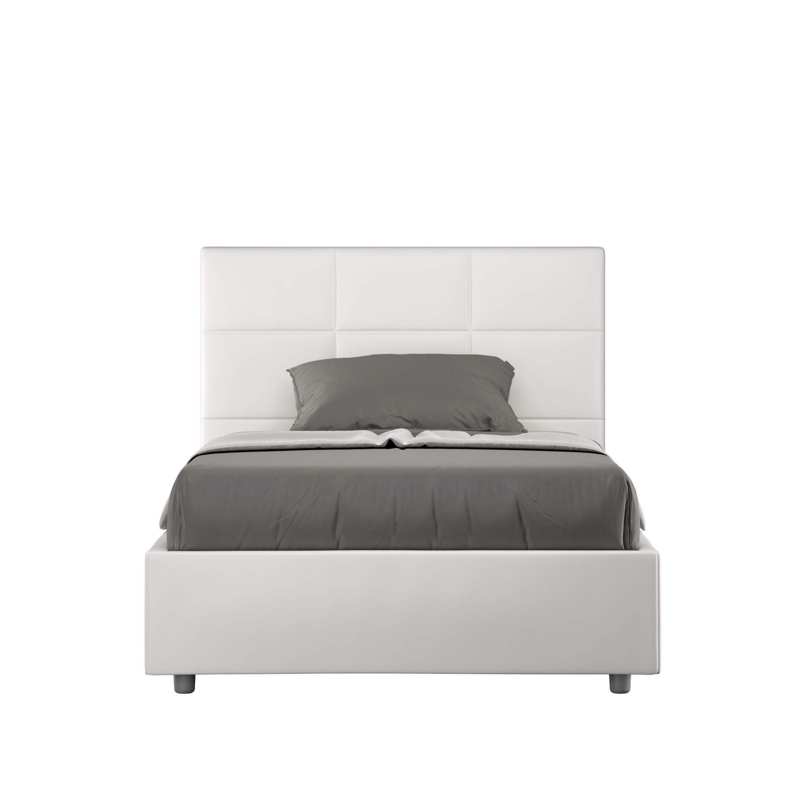Letto alla Francese rivestito in Similpelle - MIKA Colore: Bianco, Dimensione Rete: 140x190, Tipologia Letto: Senza Rete
