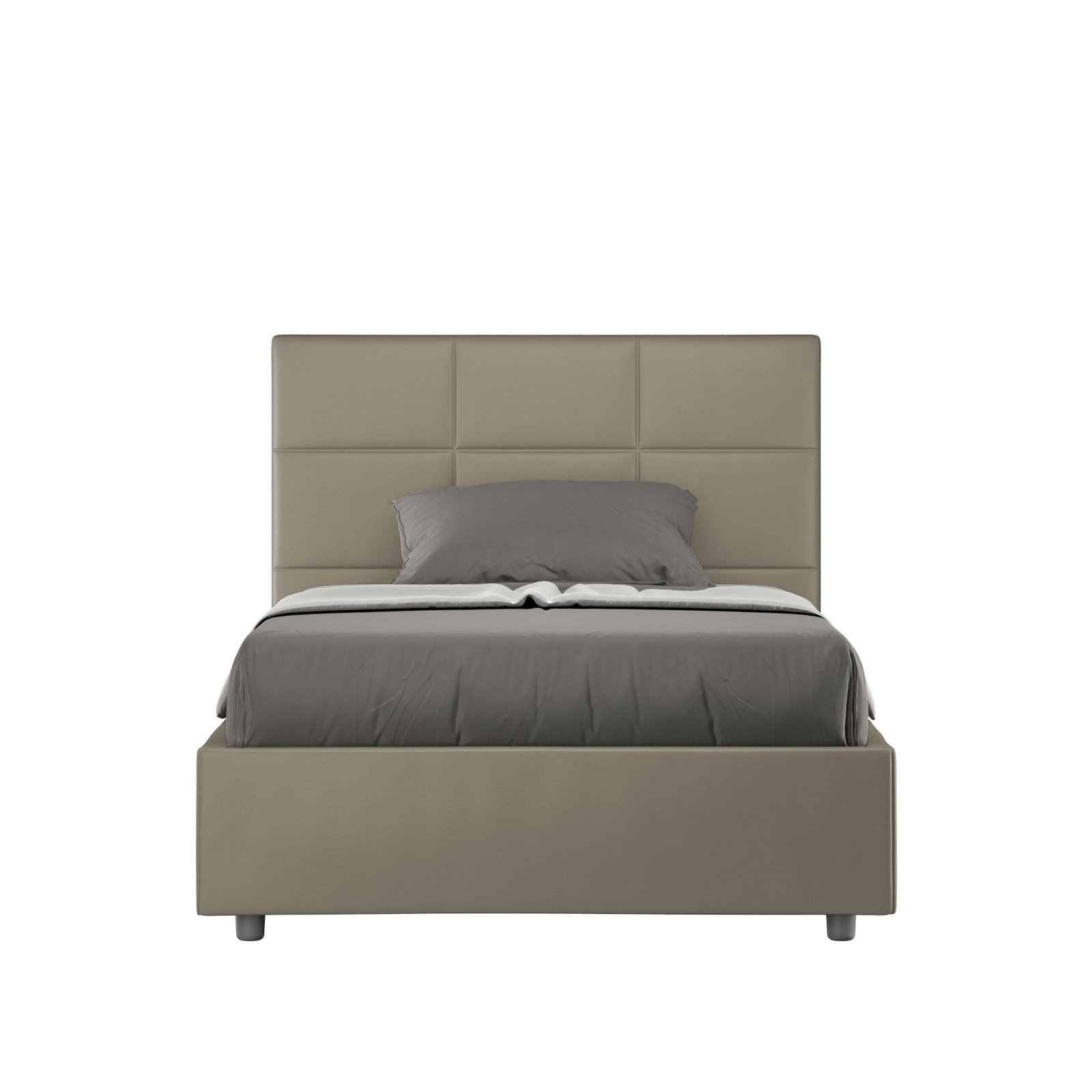 Letto alla Francese rivestito in Similpelle - MIKA Colore: Cappuccino, Dimensione Rete: 140x190, Tipologia Letto: Senza Rete