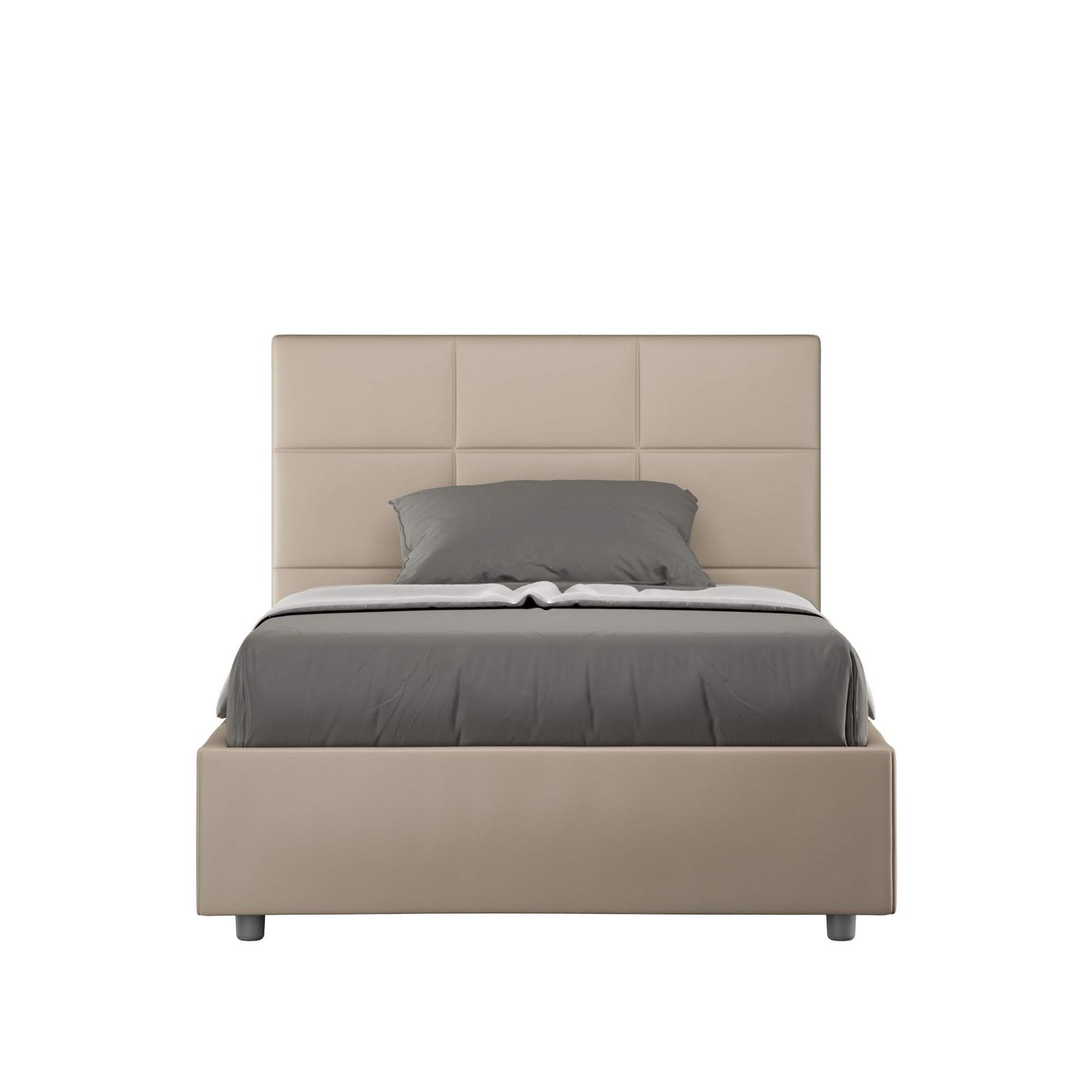 Letto alla Francese rivestito in Similpelle - MIKA Tipologia Letto: Con Rete e Contenitore, Colore: Tortora, Dimensione Rete: 140x190