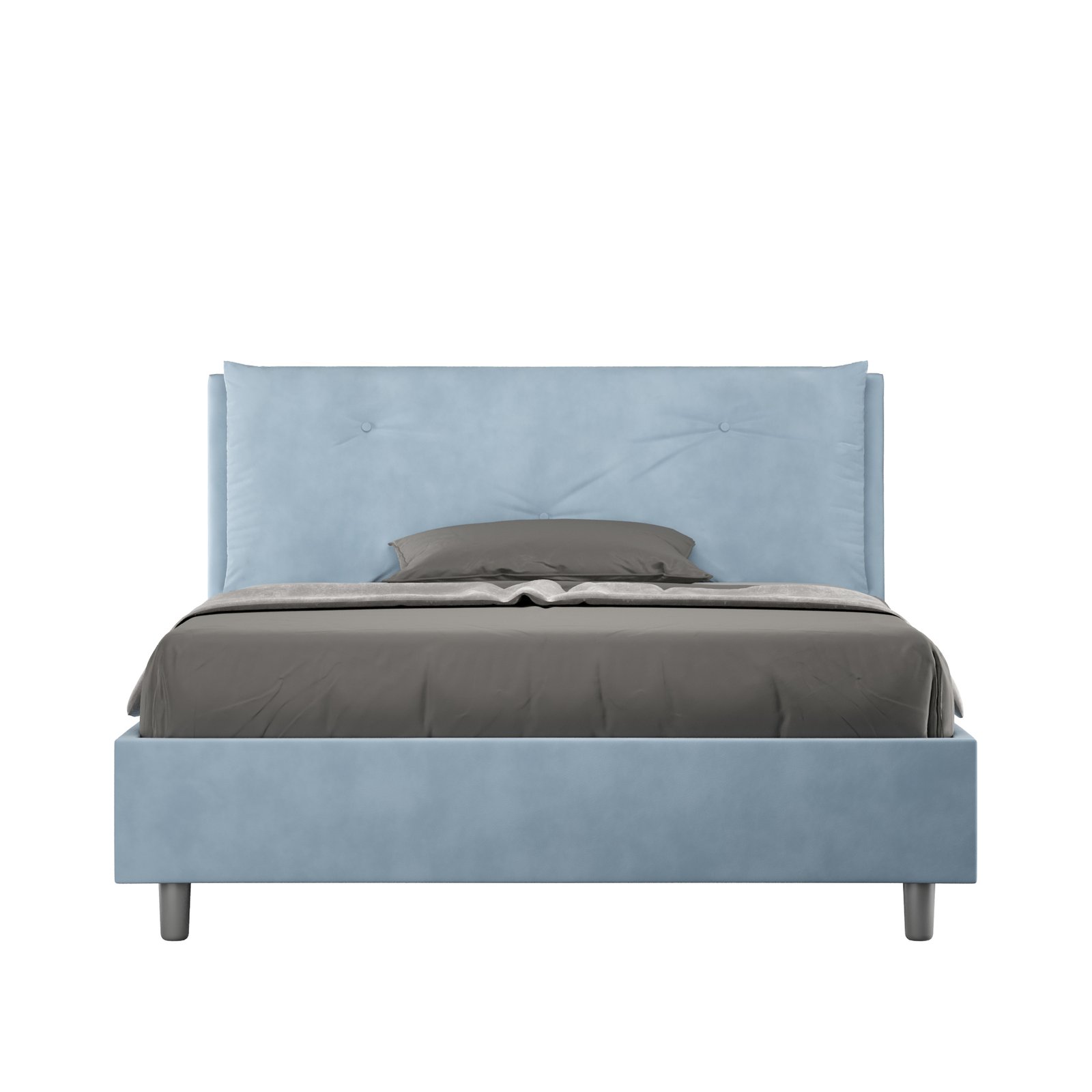 Letto alla Francese rivestito in Microfibra - APPIA Colore: Azzurro, Dimensione Rete: 140x210, Tipologia Letto: Con Rete e Contenitore