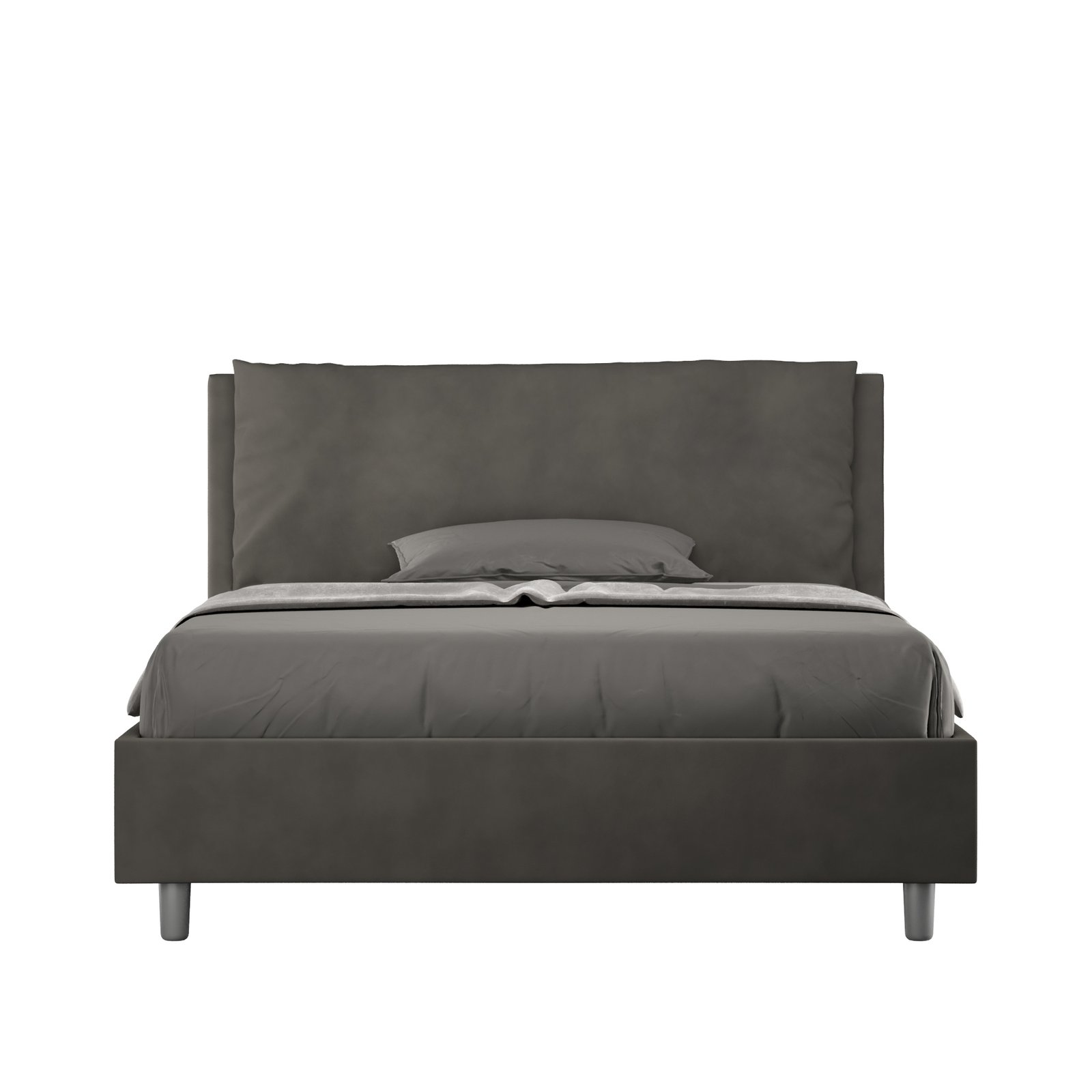 Letto alla Francese rivestito in Microfibra - ANTEA Colore: Grigio, Tipologia Letto: Con Rete e Contenitore, Dimensione Rete: 140x210