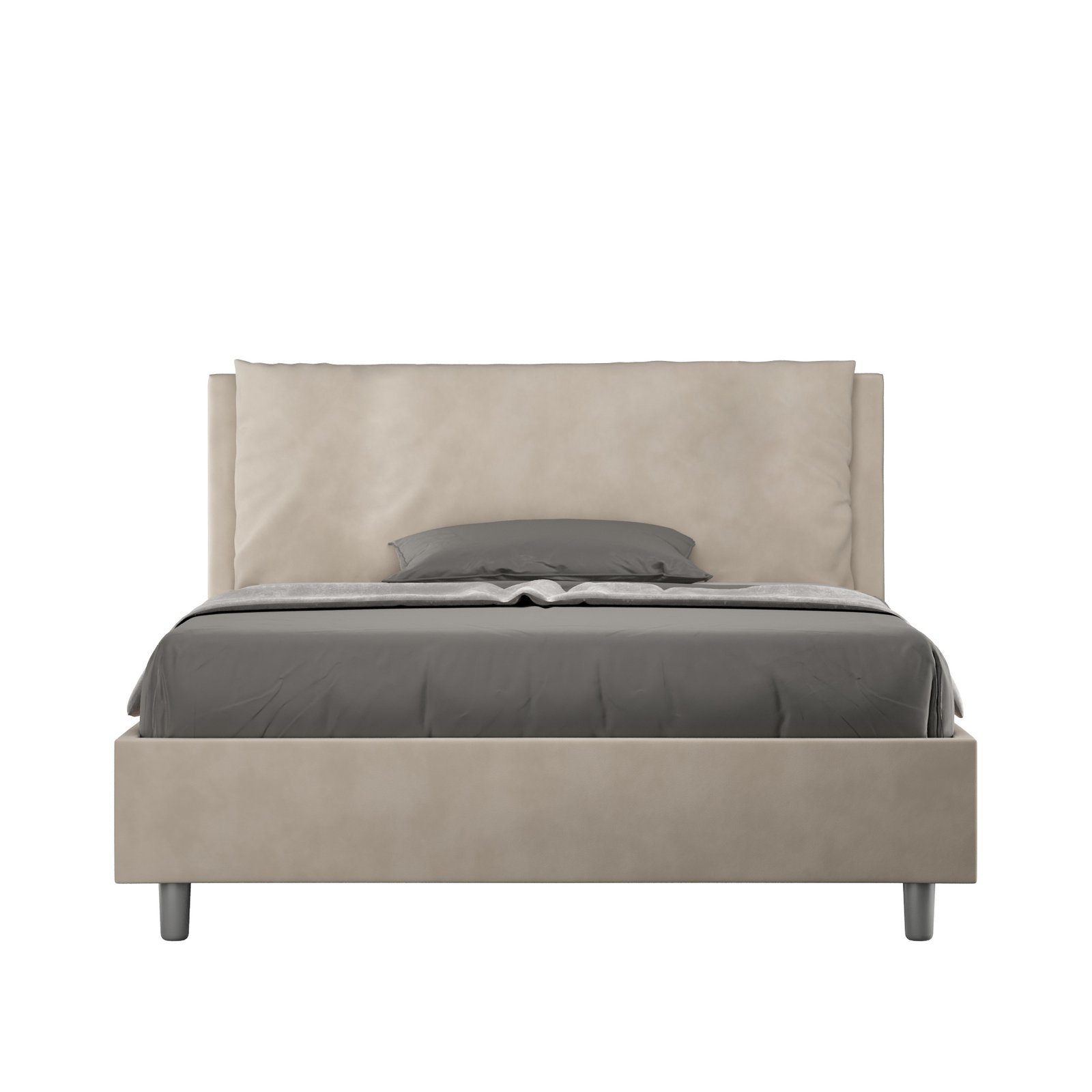 Letto alla Francese rivestito in Microfibra - ANTEA Colore: Sabbia, Tipologia Letto: Con Rete e Contenitore, Dimensione Rete: 140x210