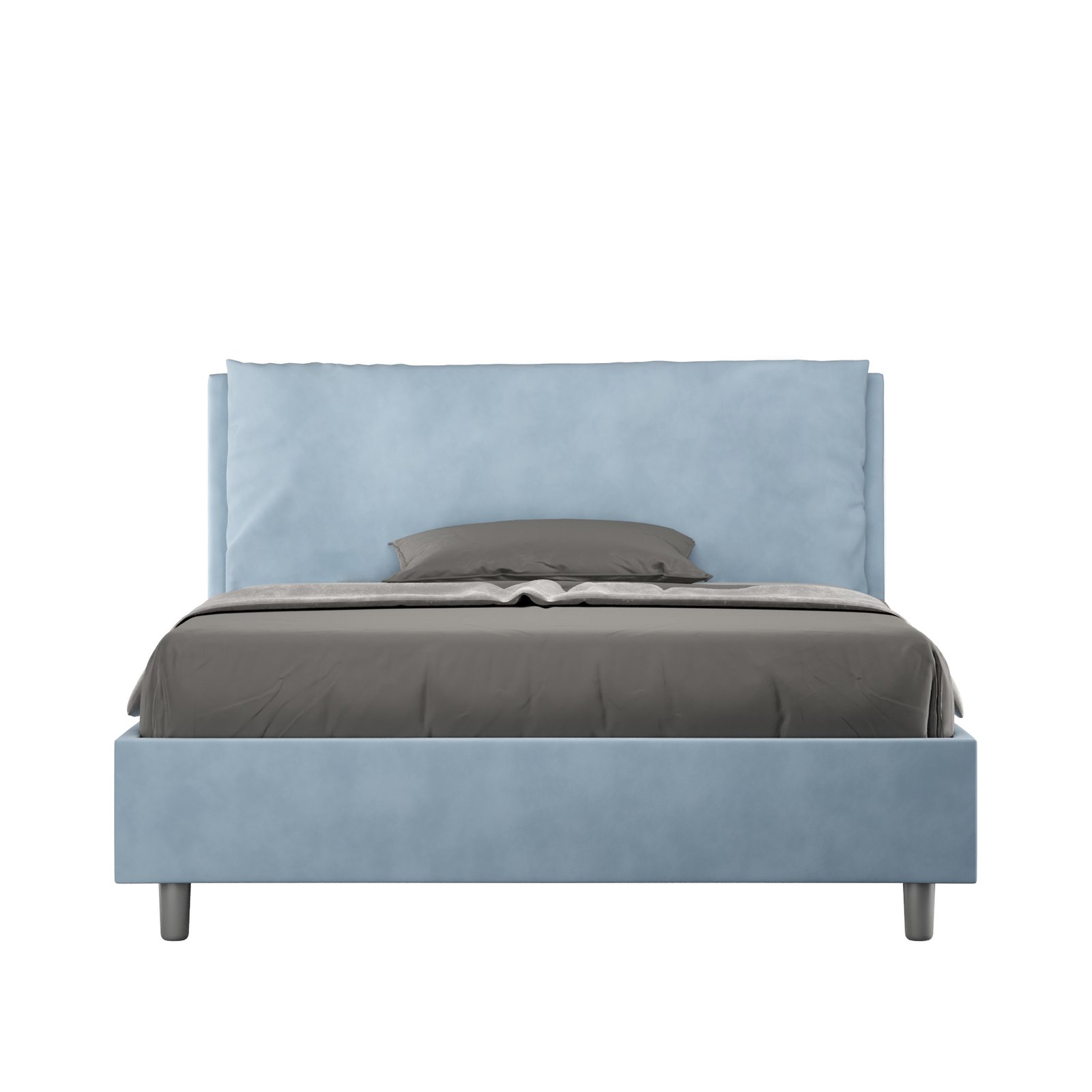Letto alla Francese rivestito in Microfibra - ANTEA Colore: Azzurro, Tipologia Letto: Con Rete e Contenitore, Dimensione Rete: 140x210