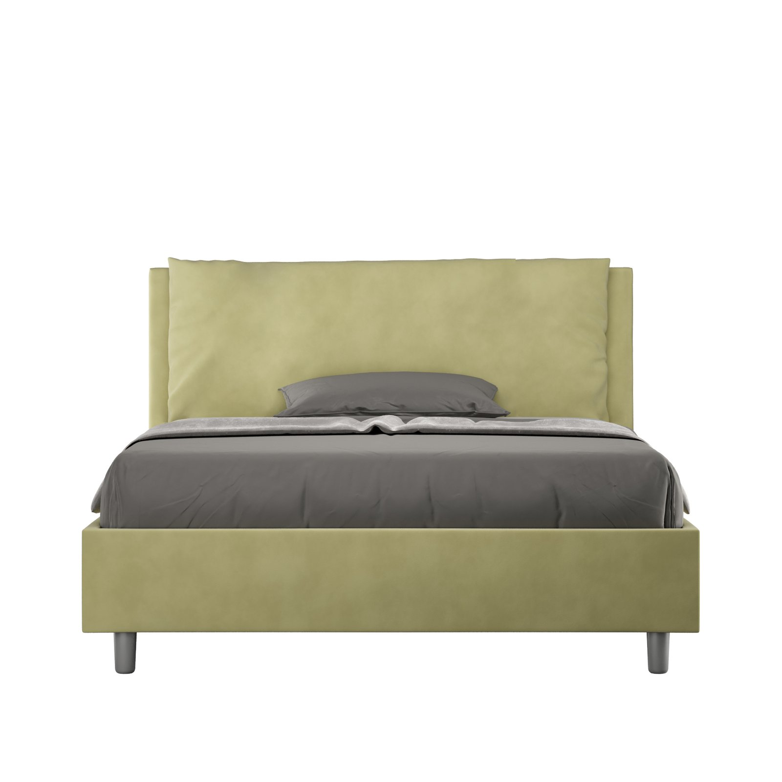 Letto alla Francese rivestito in Microfibra - ANTEA Colore: Tè verde, Tipologia Letto: Con Rete e Contenitore, Dimensione Rete: 140x210