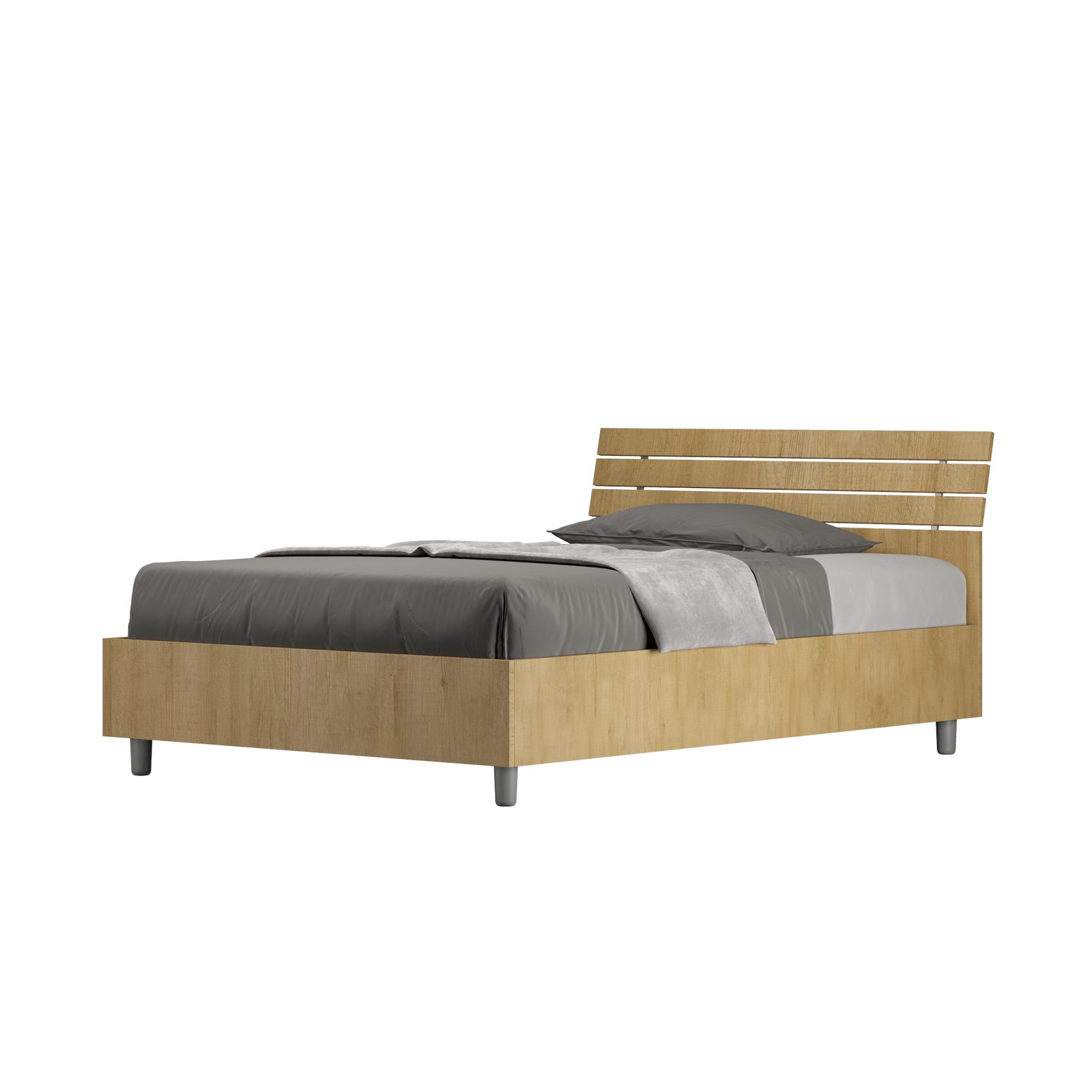 Letto una piazza e mezza - ANKEL Dimensione Rete: 120x200, Tipologia Testata: Testata Inclinata, Colore: Quercia Natura, Tipologia Letto: Con Rete e Contenitore