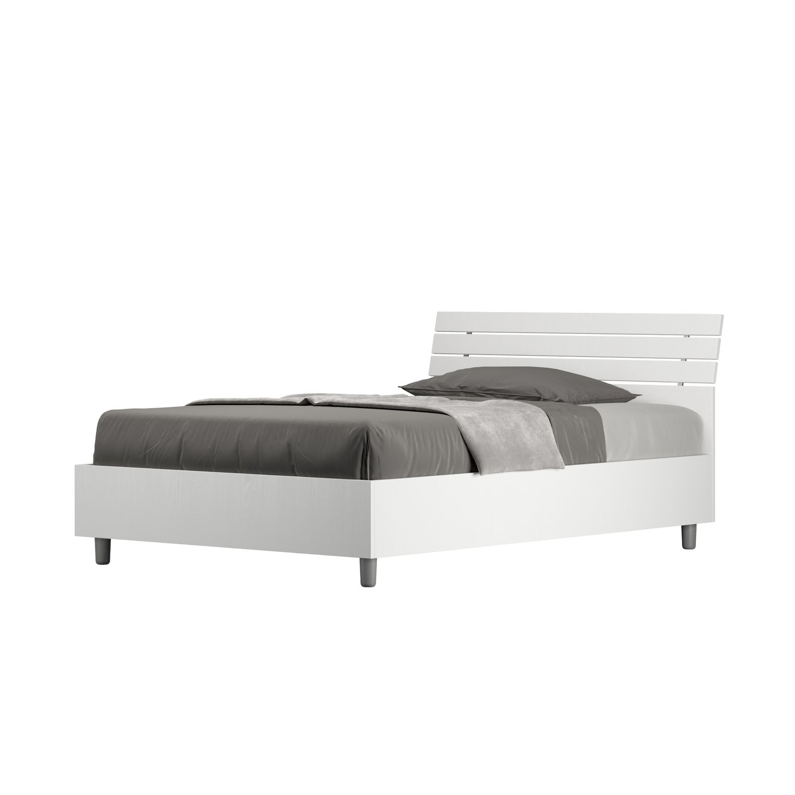 Letto una piazza e mezza - ANKEL Dimensione Rete: 120x200, Tipologia Testata: Testata Inclinata, Tipologia Letto: Con Rete e Contenitore, Colore: Bianco Frassino