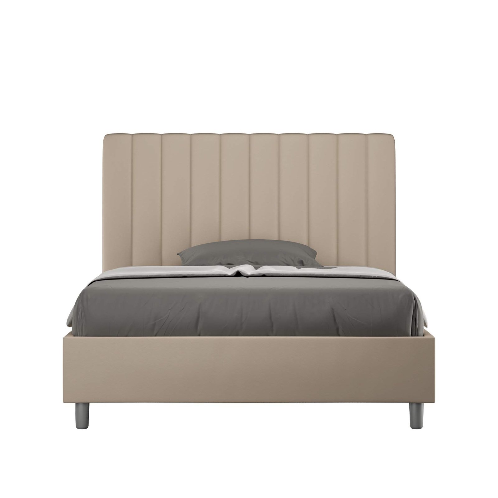 Letto una piazza e mezza rivestito in Similpelle - AGUEDA Tipologia Letto: Senza Rete, Colore: Tortora, Dimensione Rete: 120x190