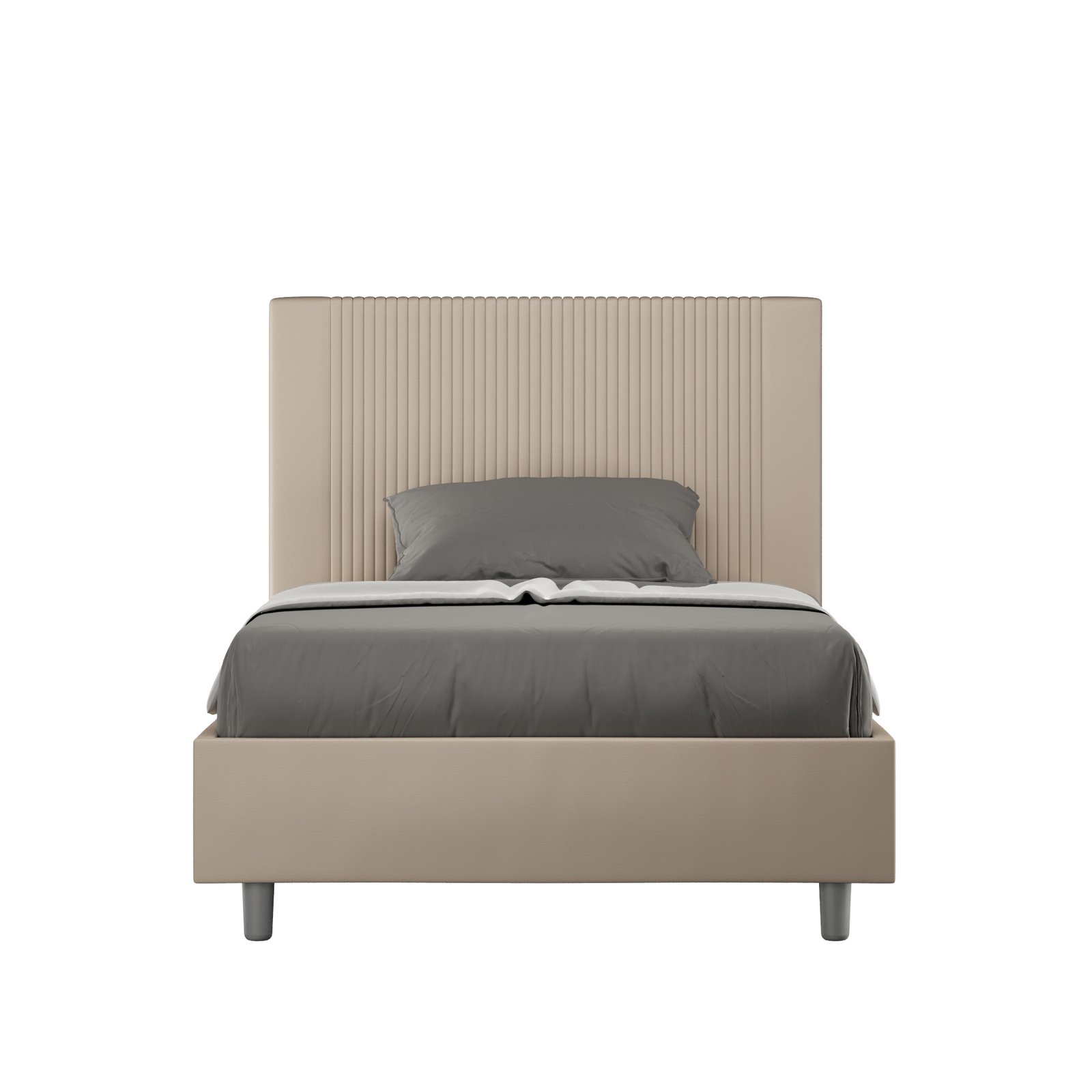 Letto una piazza e mezza rivestito in Similpelle - GOYA Dimensione Rete: 120x210, Tipologia Letto: Con Rete, Colore: Tortora