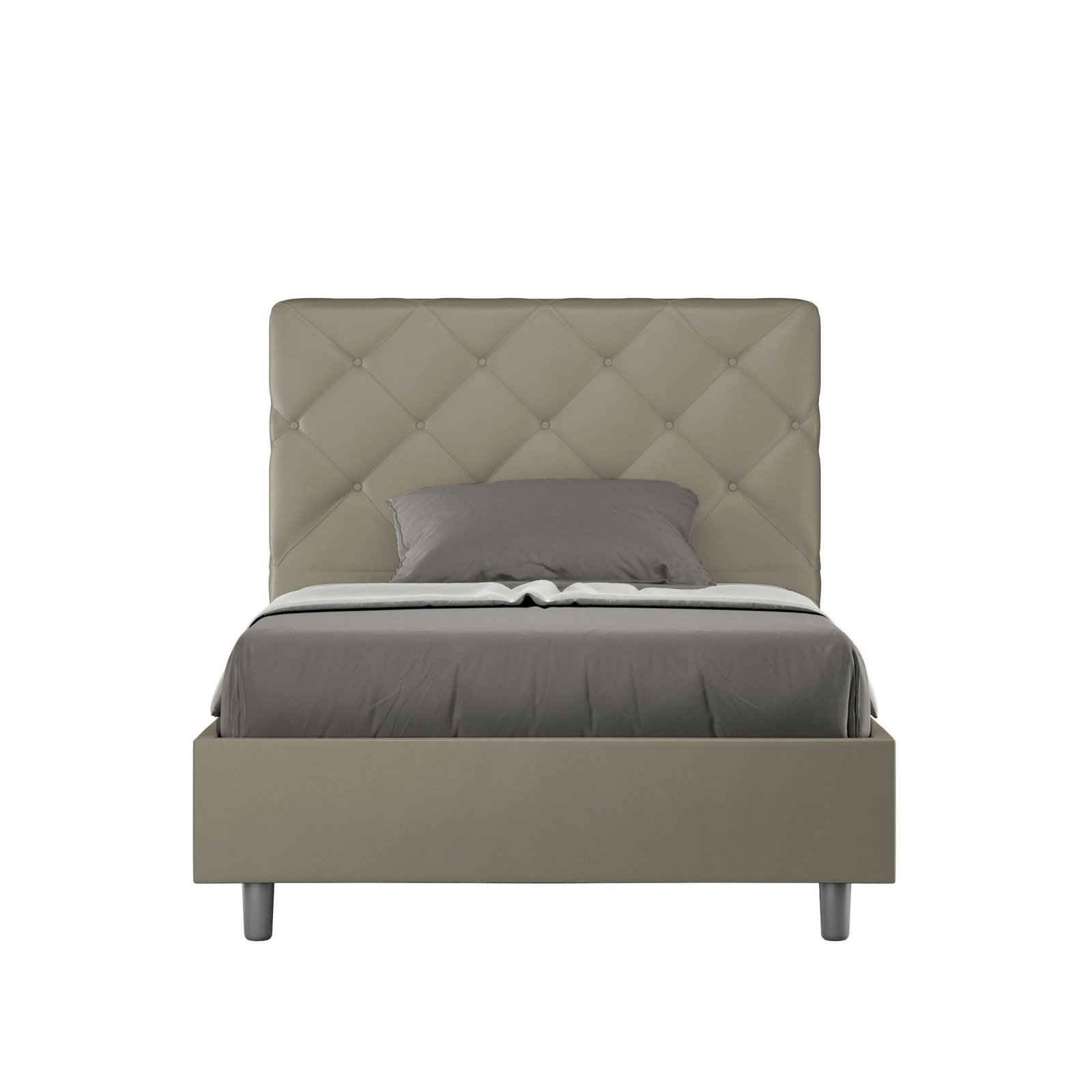 Letto una piazza e mezza rivestito in Similpelle - PRIYA Tipologia Letto: Con Rete e Contenitore, Dimensione Rete: 120x190, Colore: Cappuccino