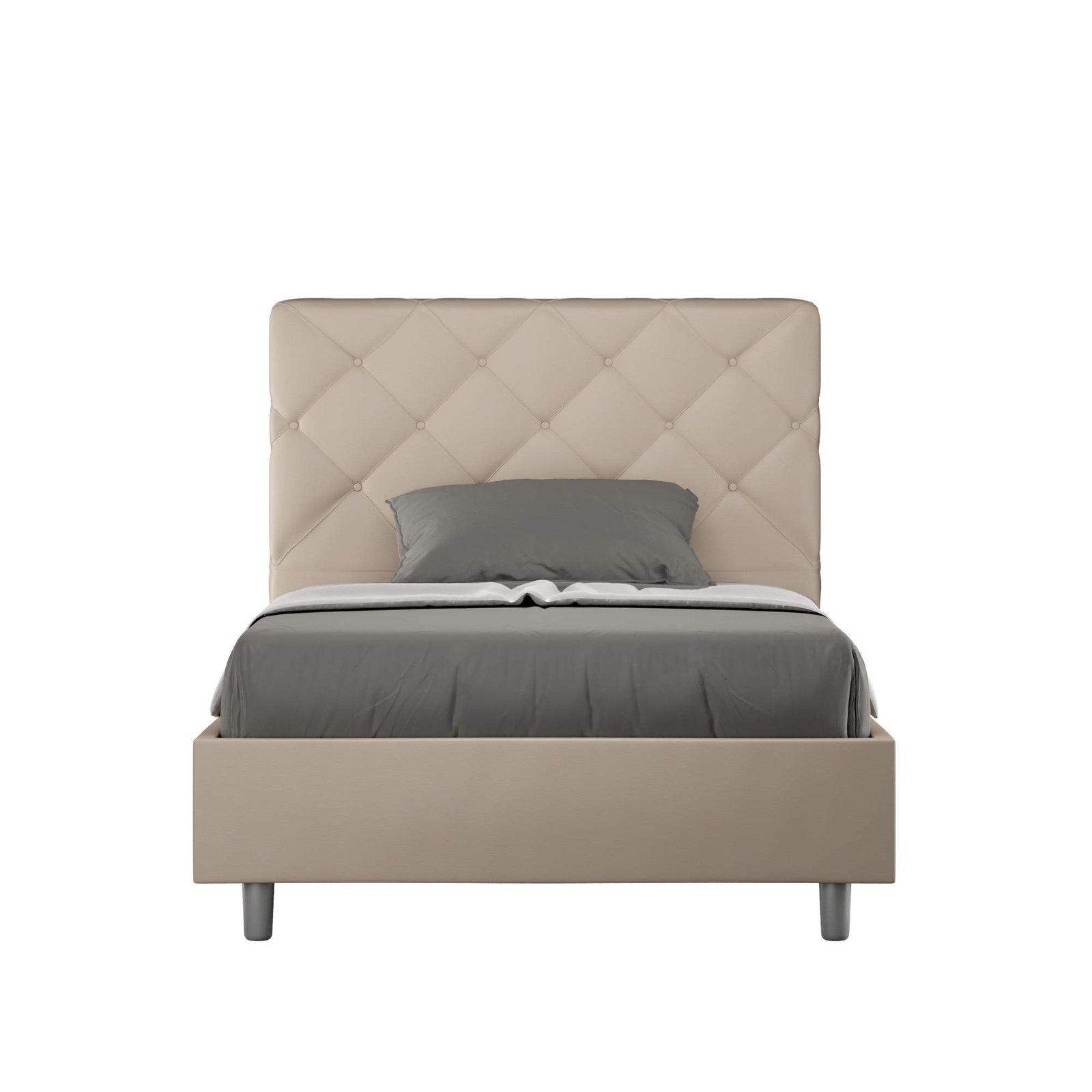 Letto una piazza e mezza rivestito in Similpelle - PRIYA Colore: Tortora, Dimensione Rete: 120x200, Tipologia Letto: Con Rete