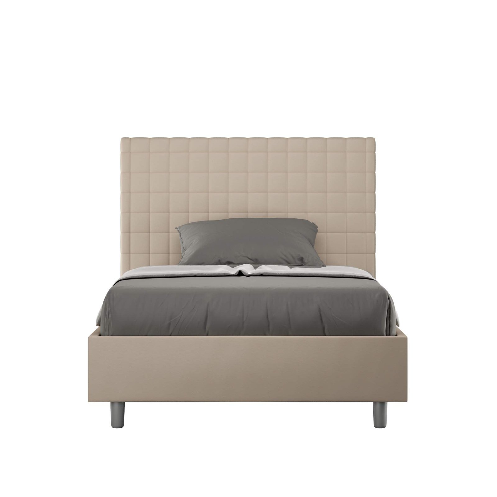 Letto una piazza e mezza rivestito in Similpelle - SUNNY Dimensione Rete: 120x200, Colore: Tortora, Tipologia Letto: Con Rete e Contenitore