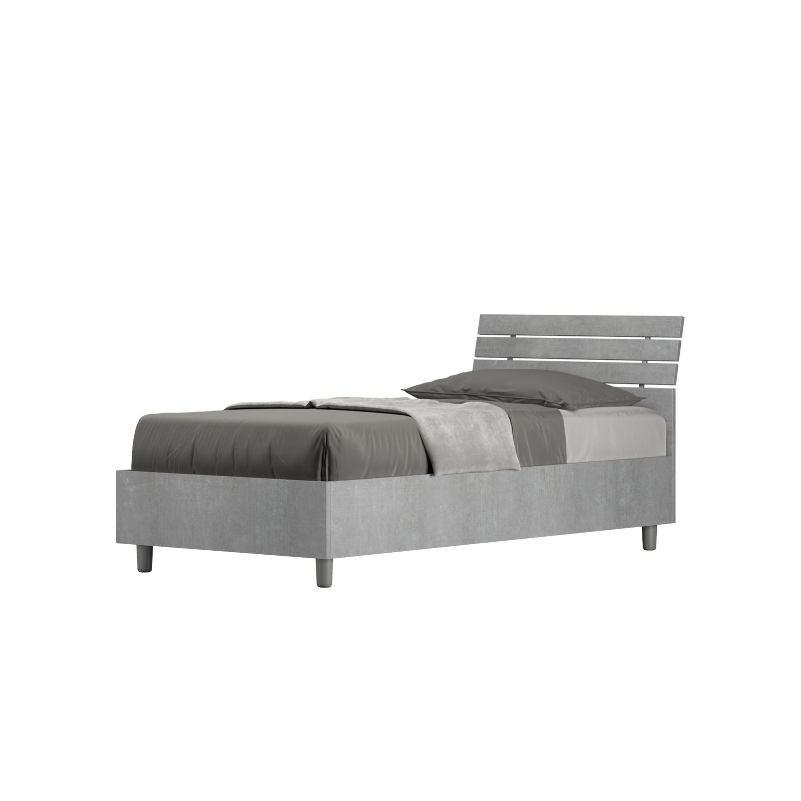 Letto Singolo - ANKEL Tipologia Letto: Con Rete, Tipologia Testata: Testata Inclinata, Colore: Grigio, Dimensione Rete: 80x200