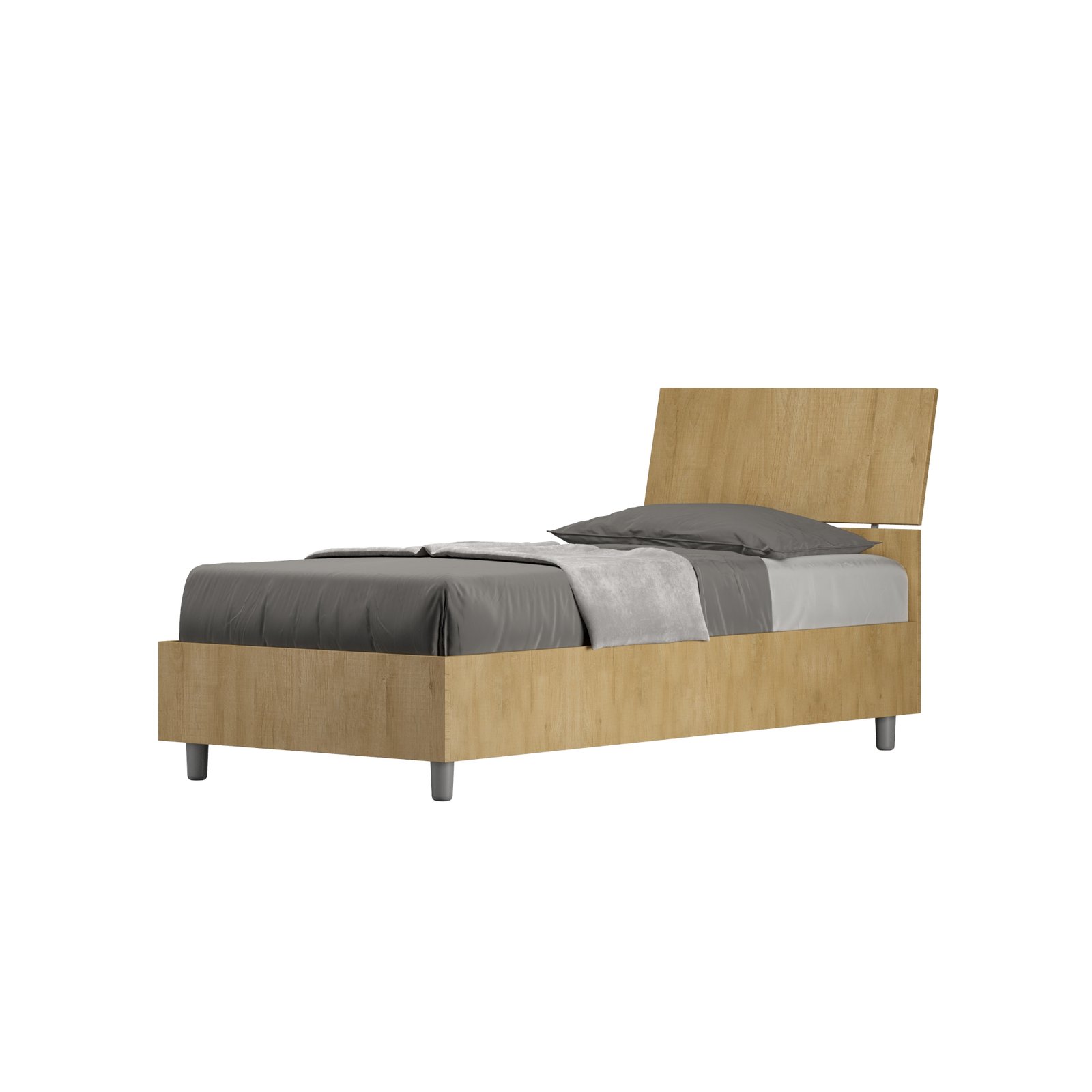 Letto Singolo - DEMAS Tipologia Letto: Con Rete e Contenitore, Dimensione Rete: 80x190, Colore: Quercia Natura, Tipologia Testata: Testata Inclinata