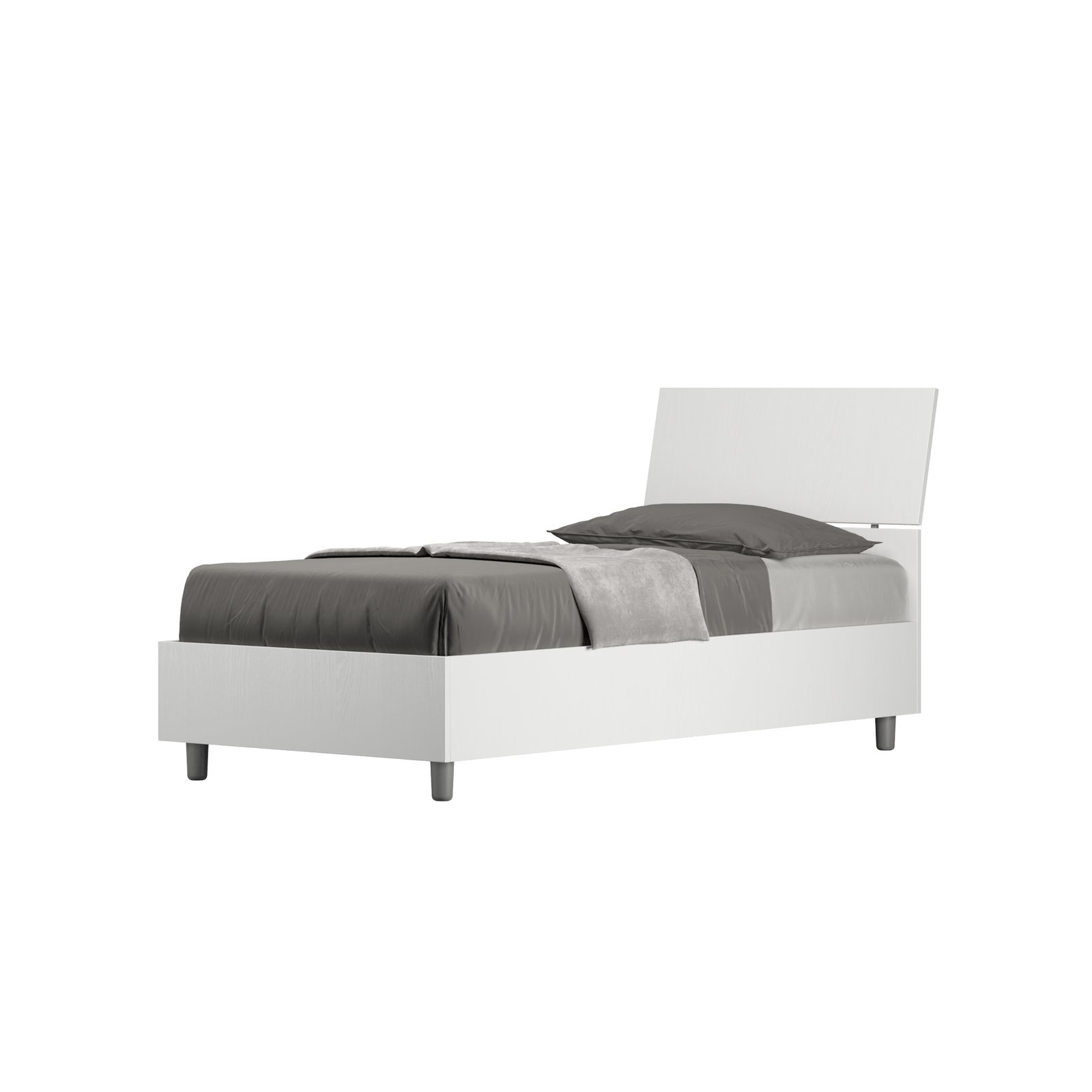 Letto Singolo - DEMAS Tipologia Letto: Con Rete e Contenitore, Dimensione Rete: 80x190, Colore: Bianco Frassino, Tipologia Testata: Testata Inclinata