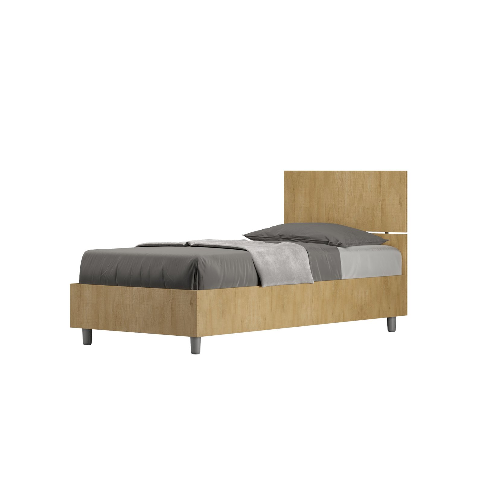 Letto Singolo - DEMAS Tipologia Letto: Con Rete, Dimensione Rete: 80x190, Colore: Quercia Natura, Tipologia Testata: Testata Dritta
