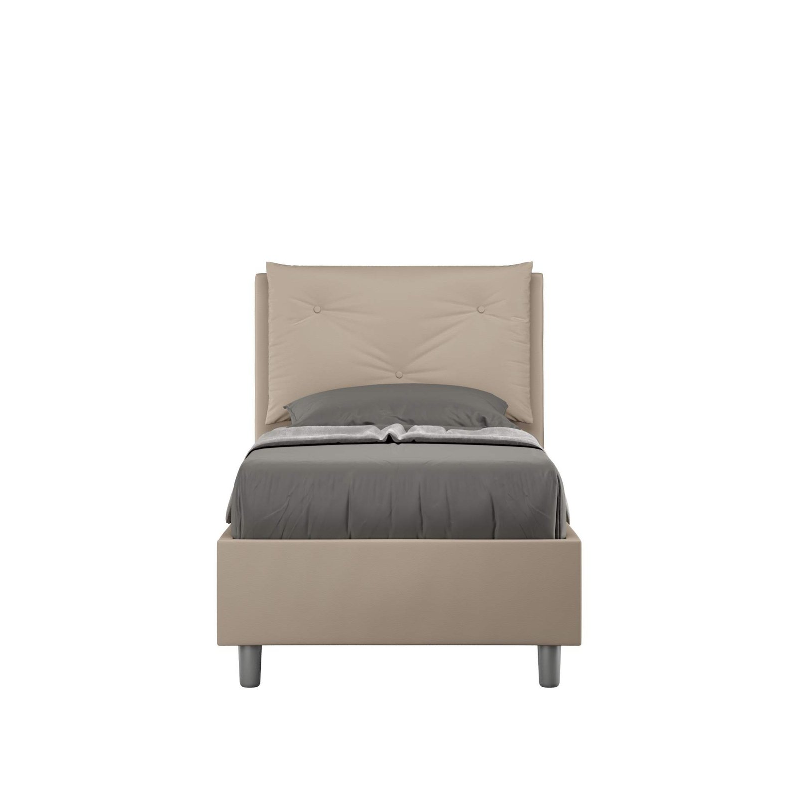 Letto Singolo rivestito in Similpelle - APPIA Dimensione Rete: 80x210, Tipologia Letto: Con Rete, Colore: Tortora